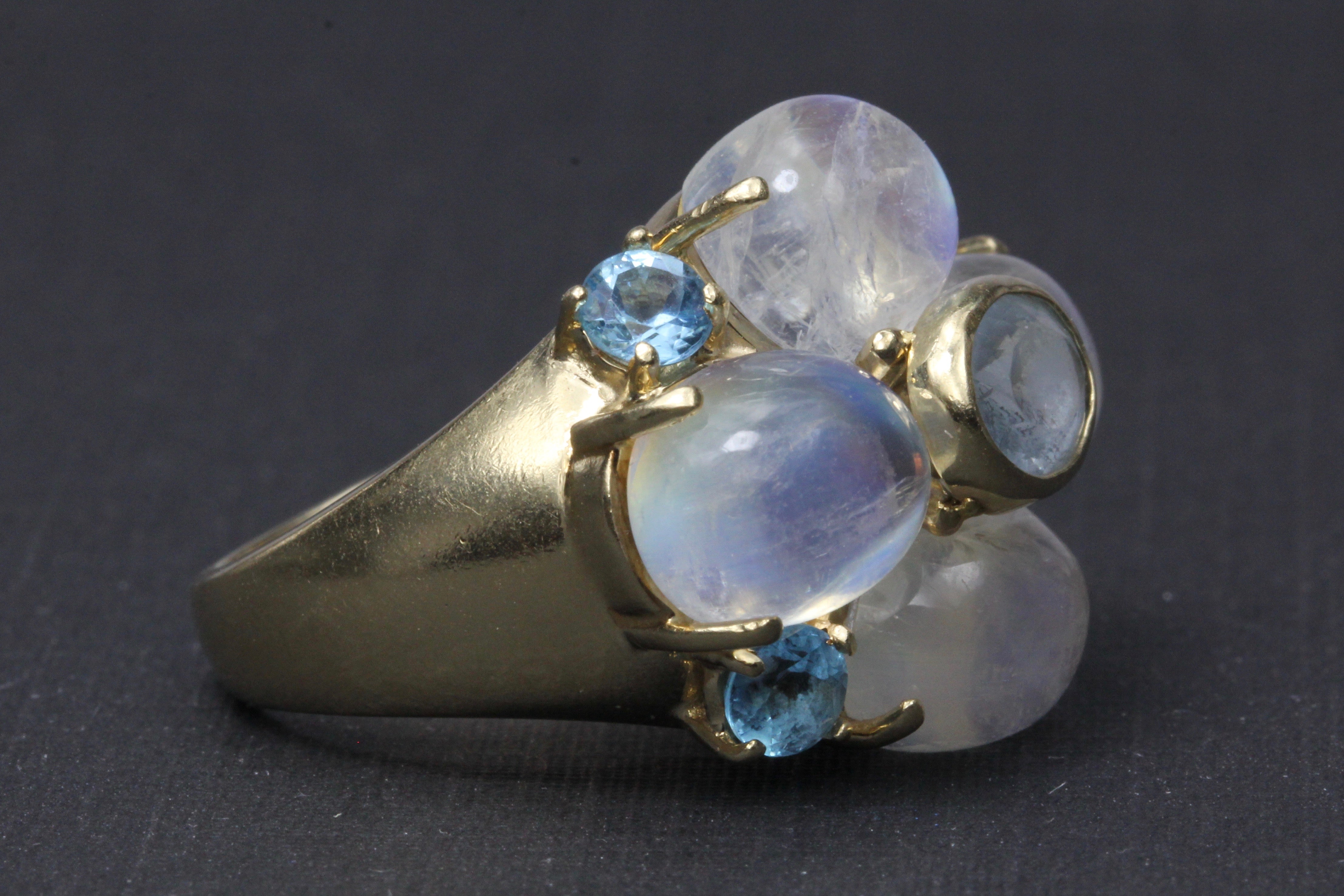 Vintage 14K Yellow Gold Moonstone Cluster Ring - Queen May