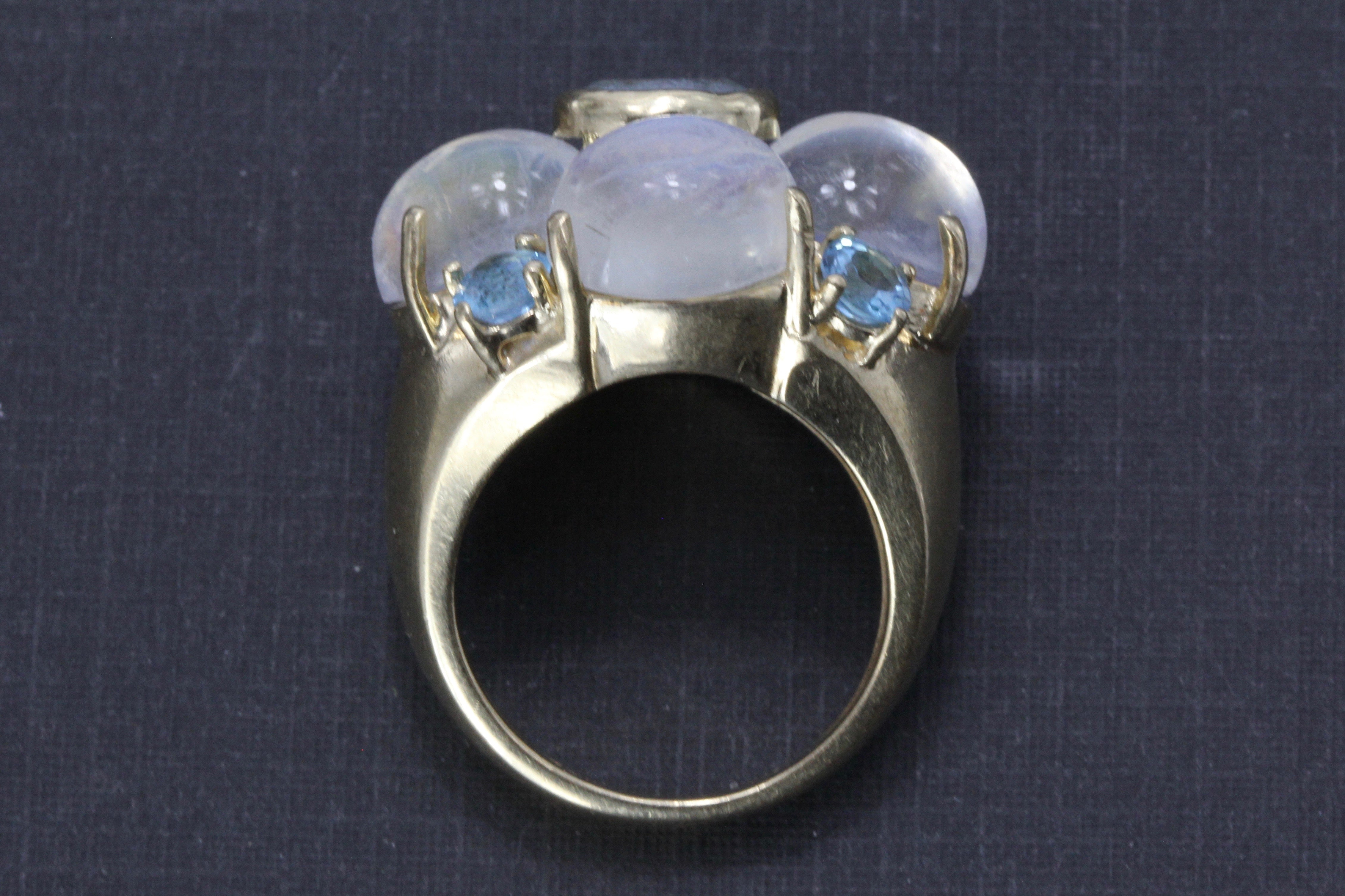 Vintage 14K Yellow Gold Moonstone Cluster Ring - Queen May