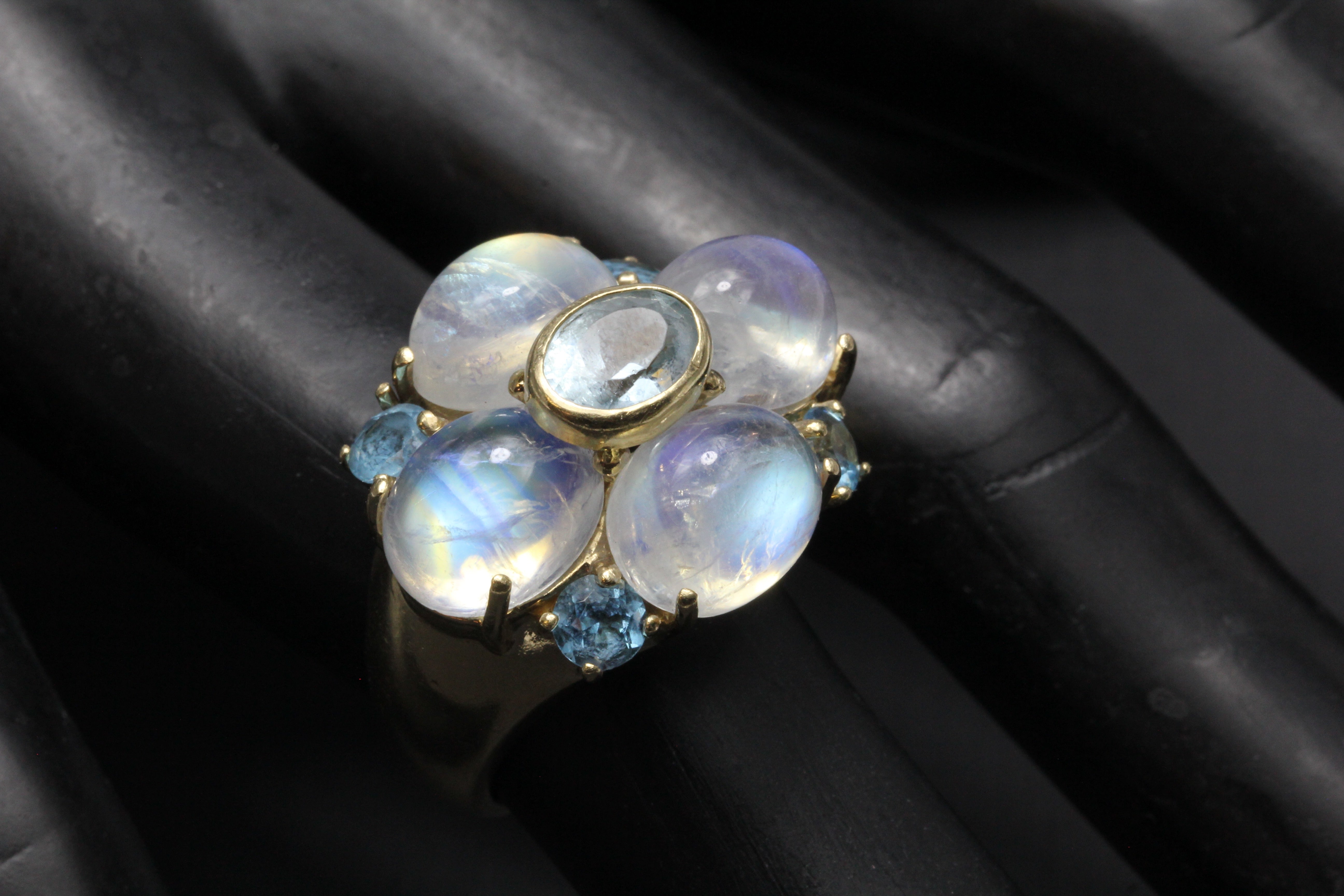 Vintage 14K Yellow Gold Moonstone Cluster Ring - Queen May