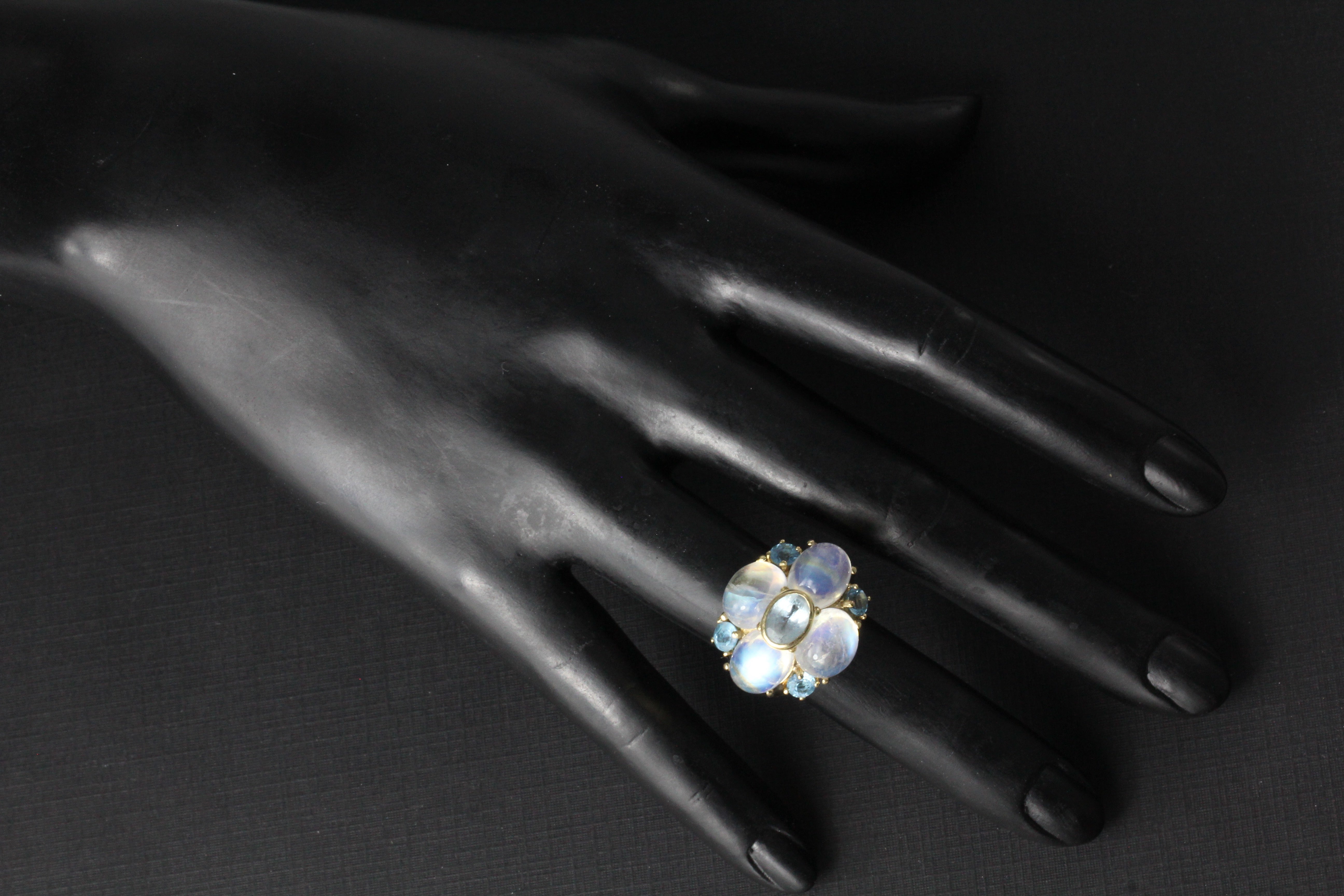 Vintage 14K Yellow Gold Moonstone Cluster Ring - Queen May