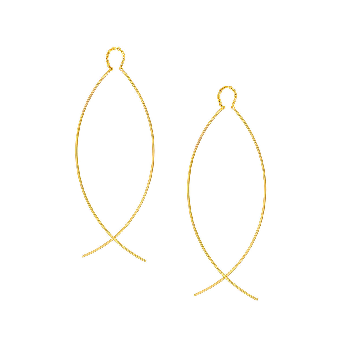 14K Yellow or White Gold Curved Wire Threader Earrings - Queen May