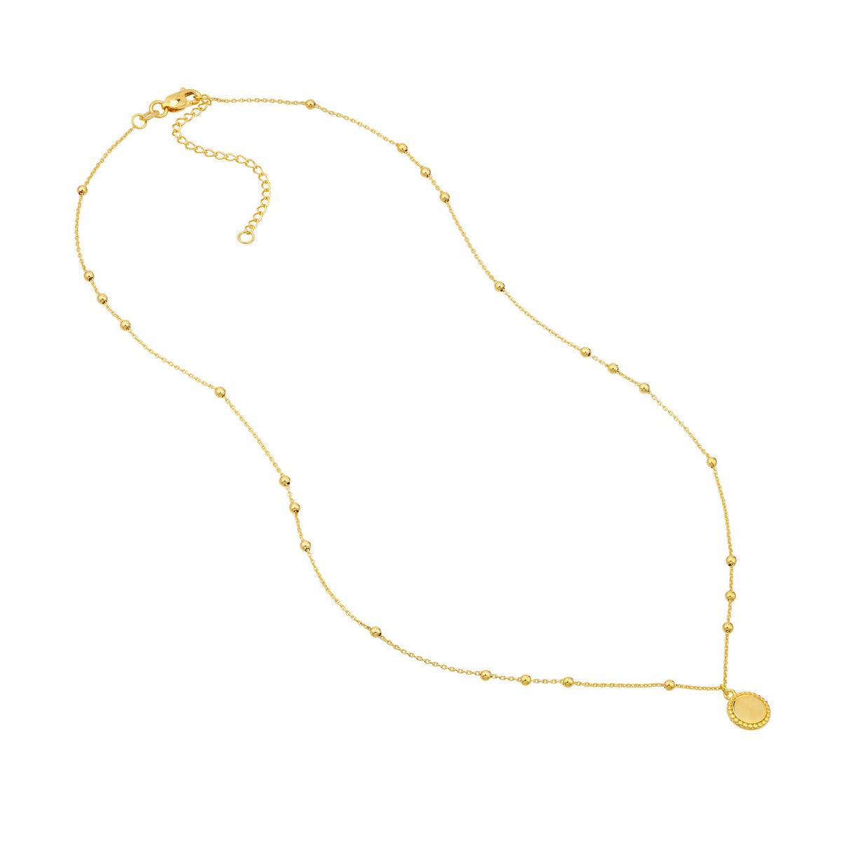 14K Yellow Gold Circle Disk with Bead Chain Pendant Necklace - Queen May