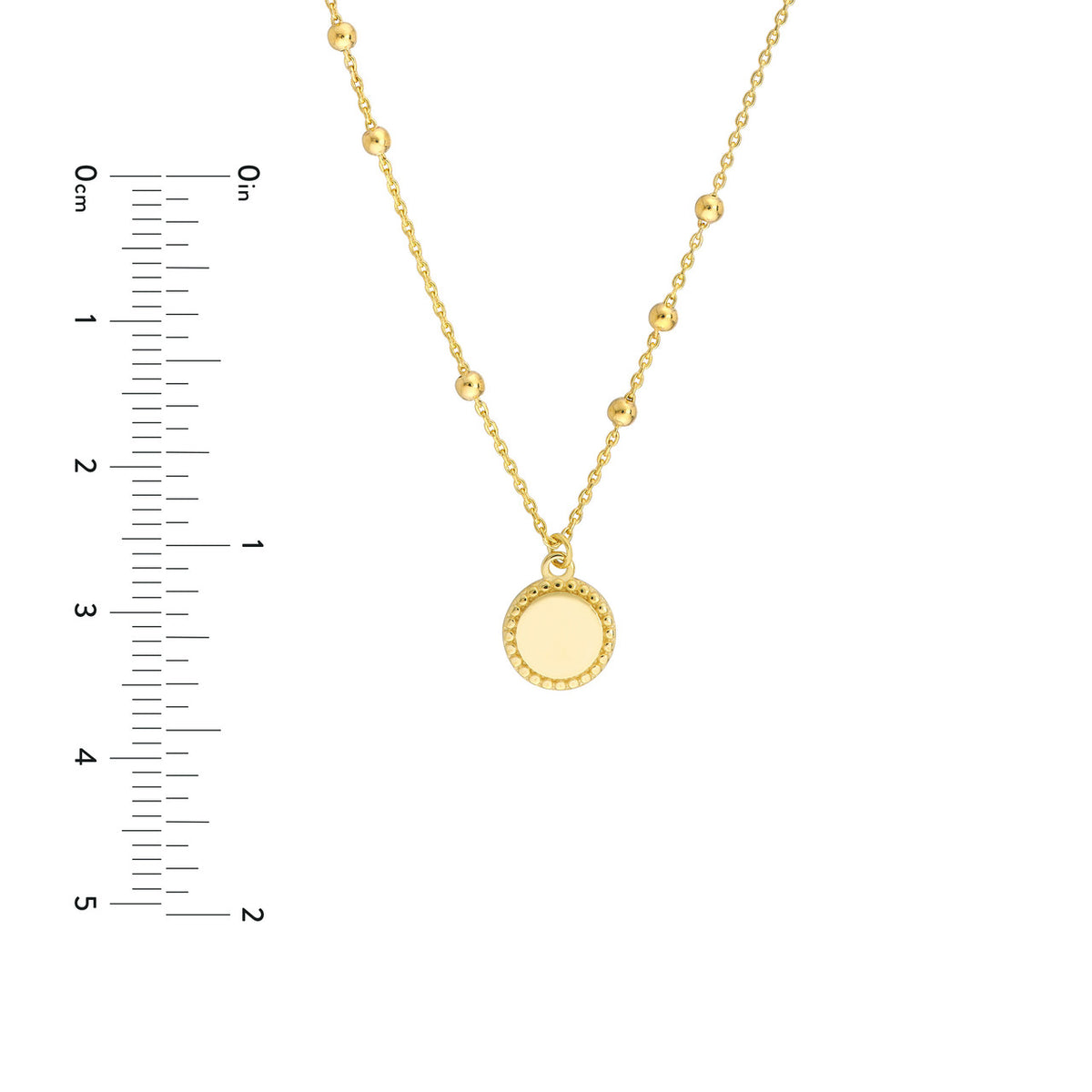 14K Yellow Gold Circle Disk with Bead Chain Pendant Necklace - Queen May