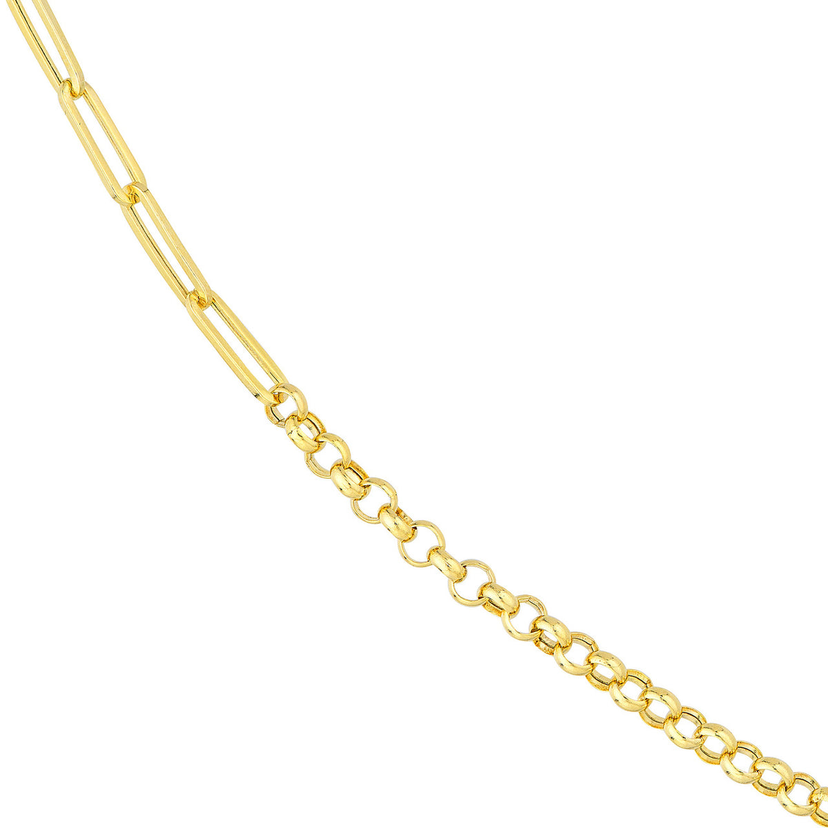 14K Yellow Gold 50/50 Paperclip + Rolo Chain Necklace - Queen May
