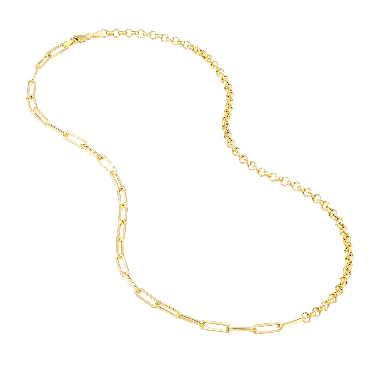 14K Yellow Gold 50/50 Paperclip + Rolo Chain Necklace - Queen May