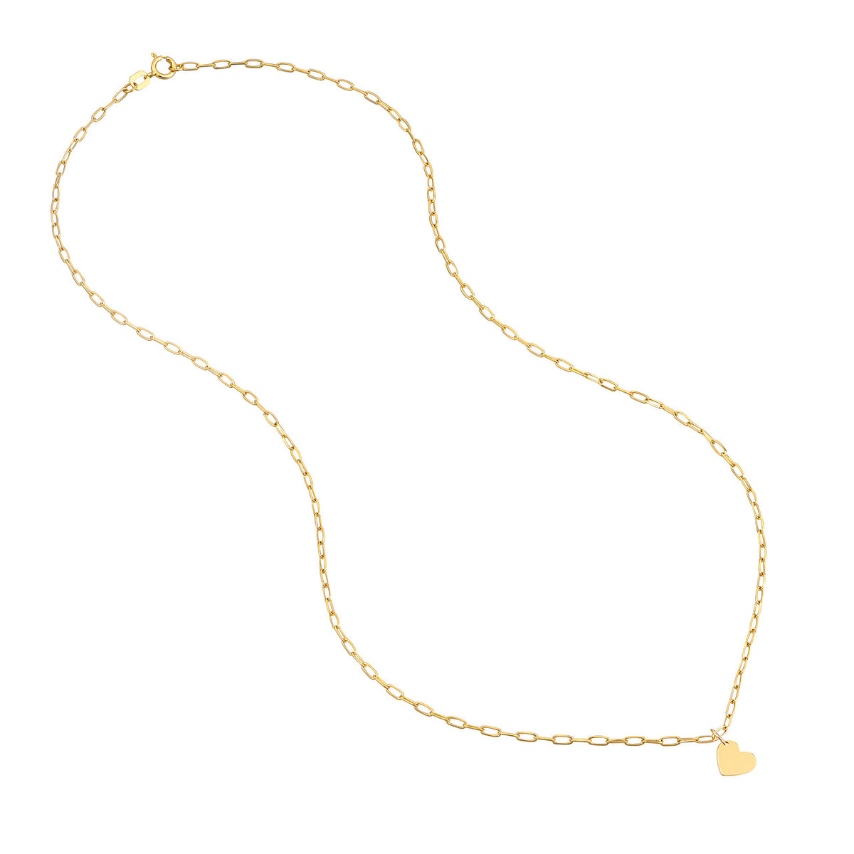 14K Yellow Gold Heart Pendant Paperclip Chain Necklace - Queen May