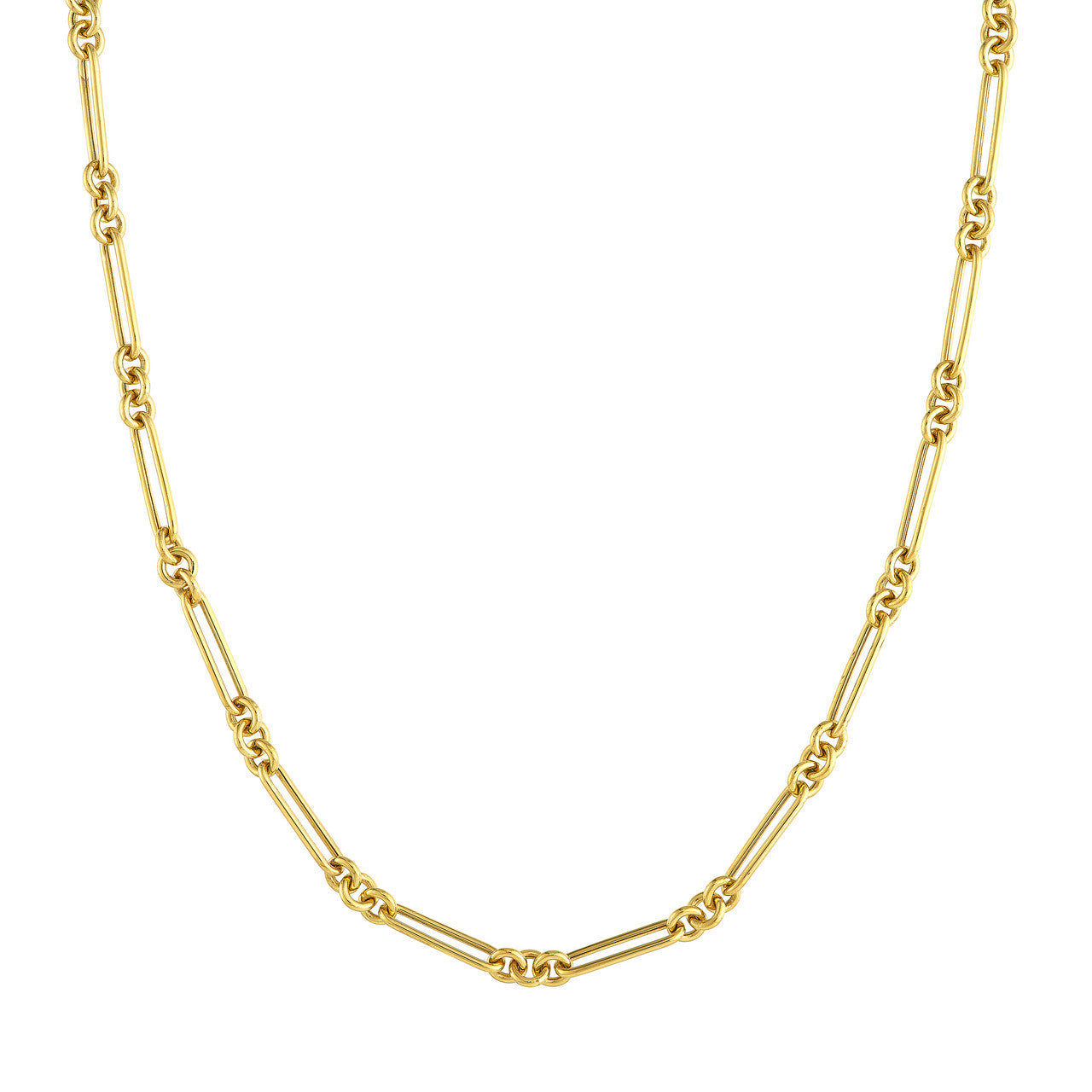 14K Yellow Gold Hollow Fancy Rounded Paperclip Link Chain Necklace - Queen May