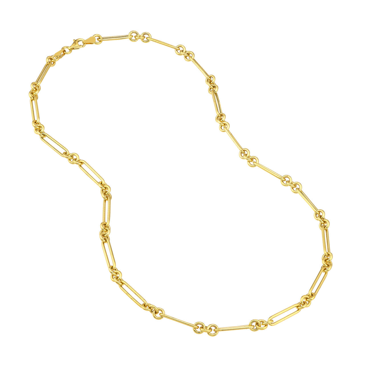 14K Yellow Gold Hollow Fancy Rounded Paperclip Link Chain Necklace - Queen May