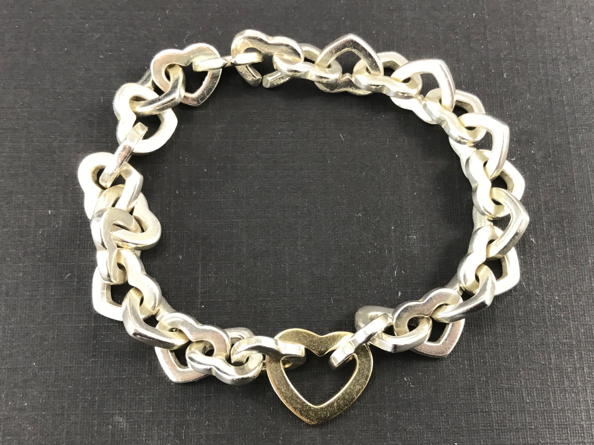 Tiffany & Co Sterling Silver & 18K Gold Heart Link Bracelet 7.5" - Queen May