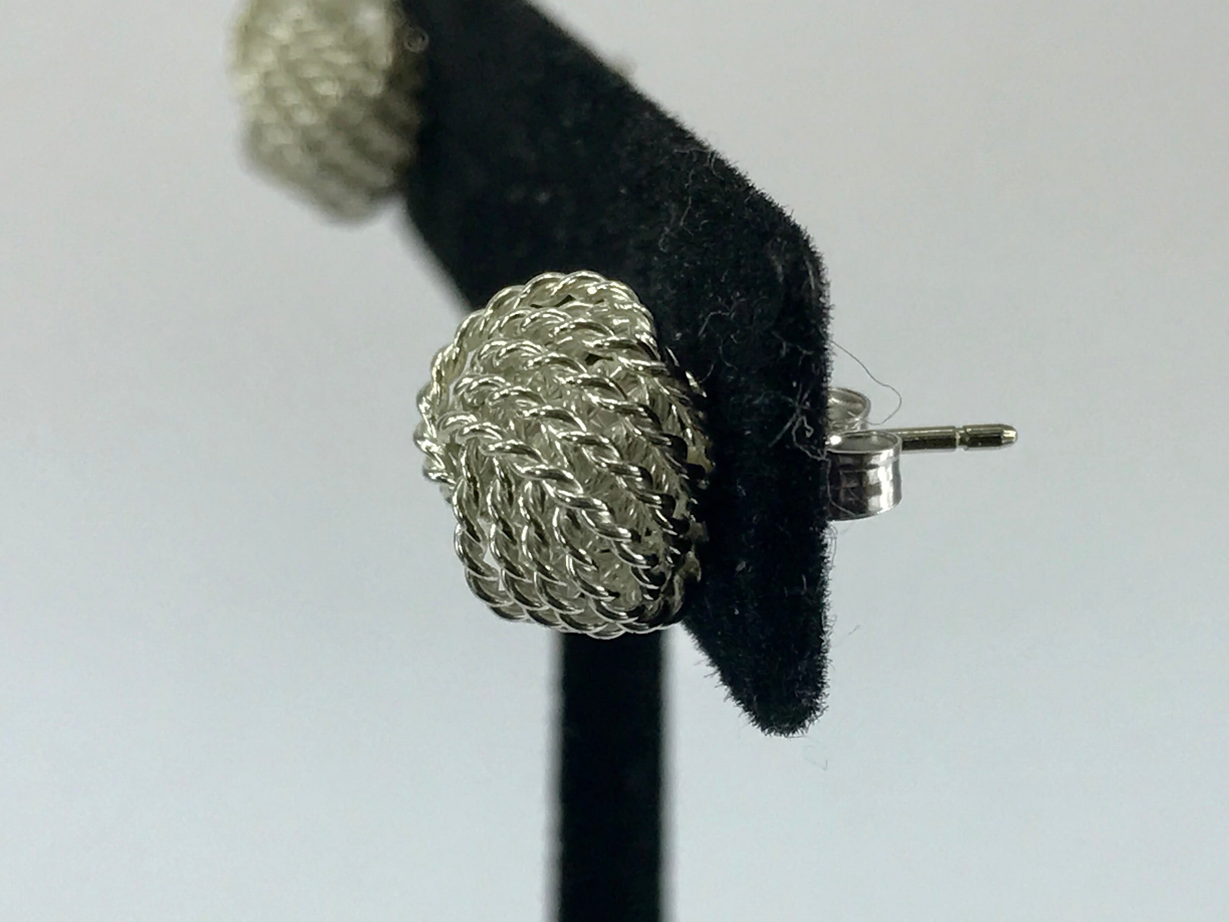 Tiffany & Co Sterling Silver Somerset Mesh 10mm Knot Earring Studs - Queen May