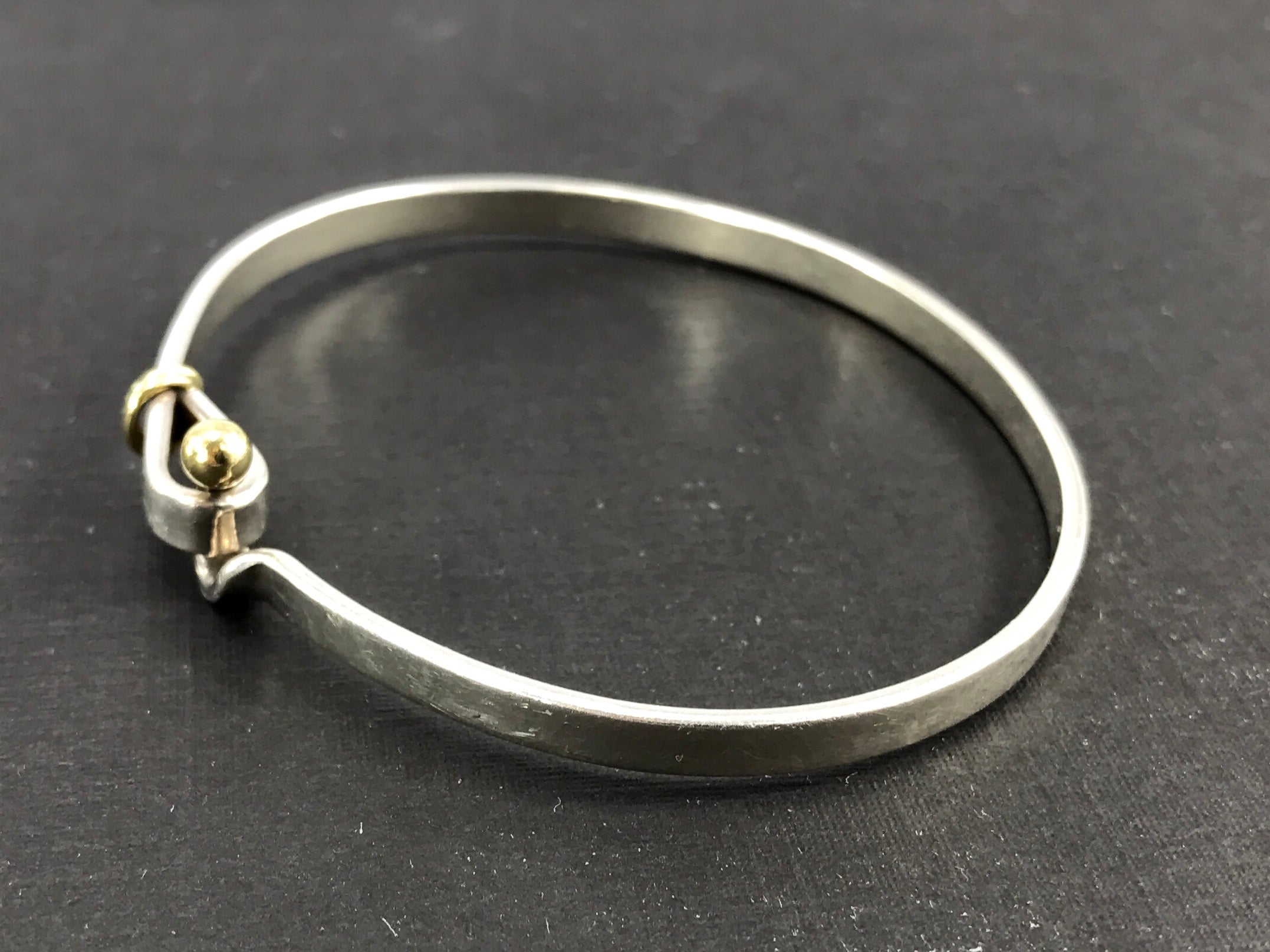 Tiffany & Co Sterling Silver & 18K Gold Hook Eye Bangle Bracelet - Queen May