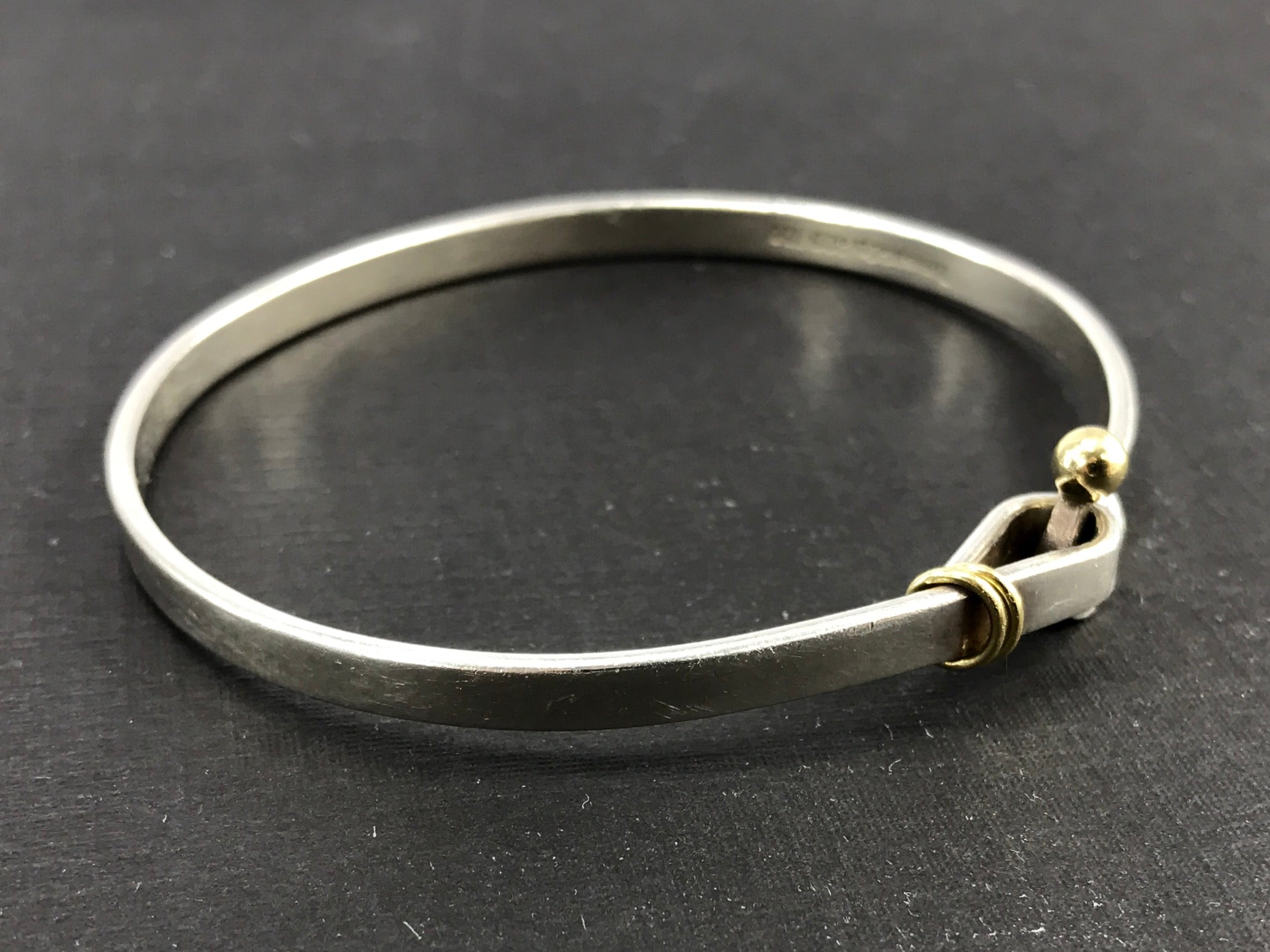 Tiffany & Co Sterling Silver & 18K Gold Hook Eye Bangle Bracelet - Queen May