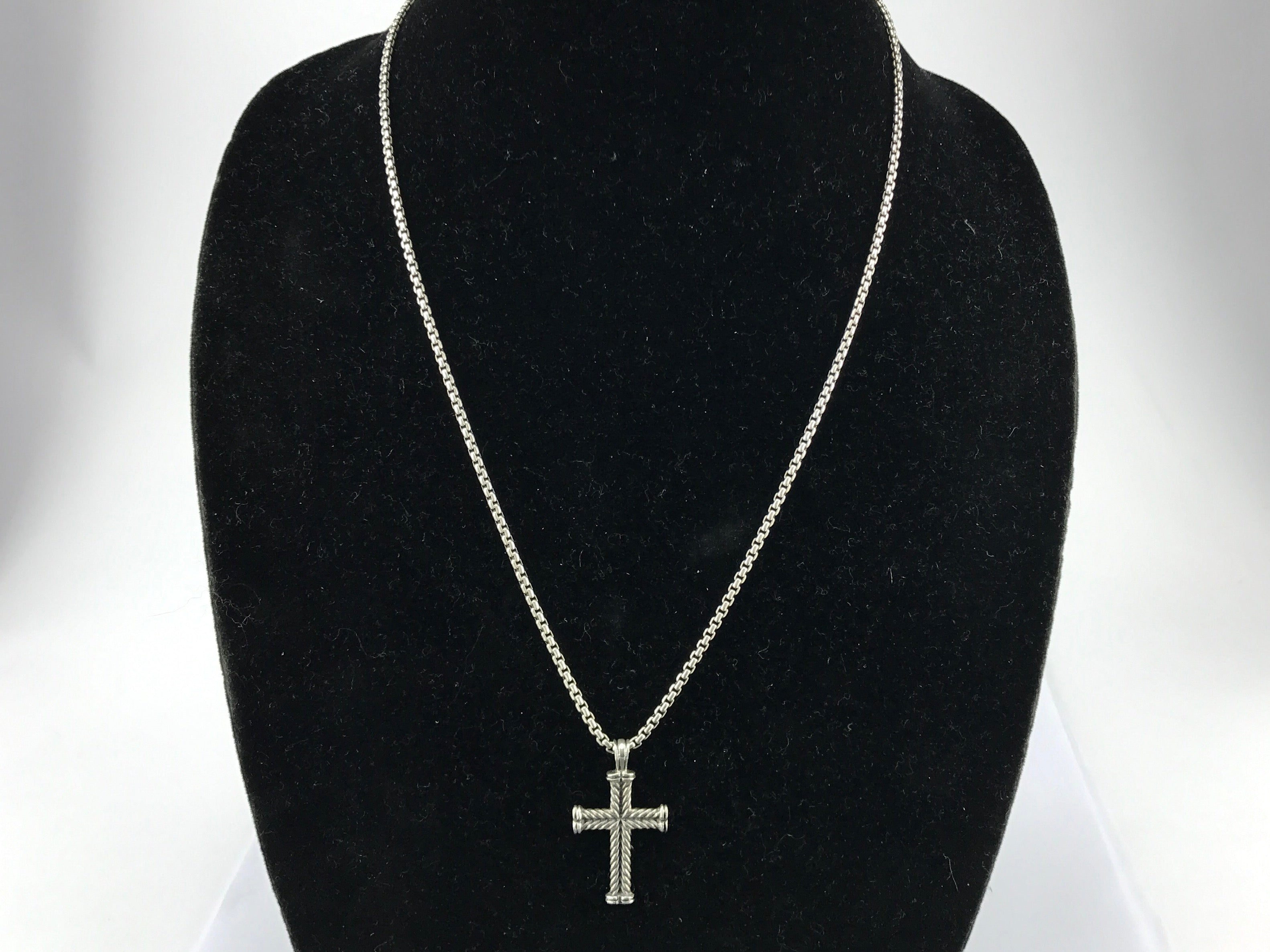David Yurman Sterling Silver Chevron Cross Necklace - Queen May