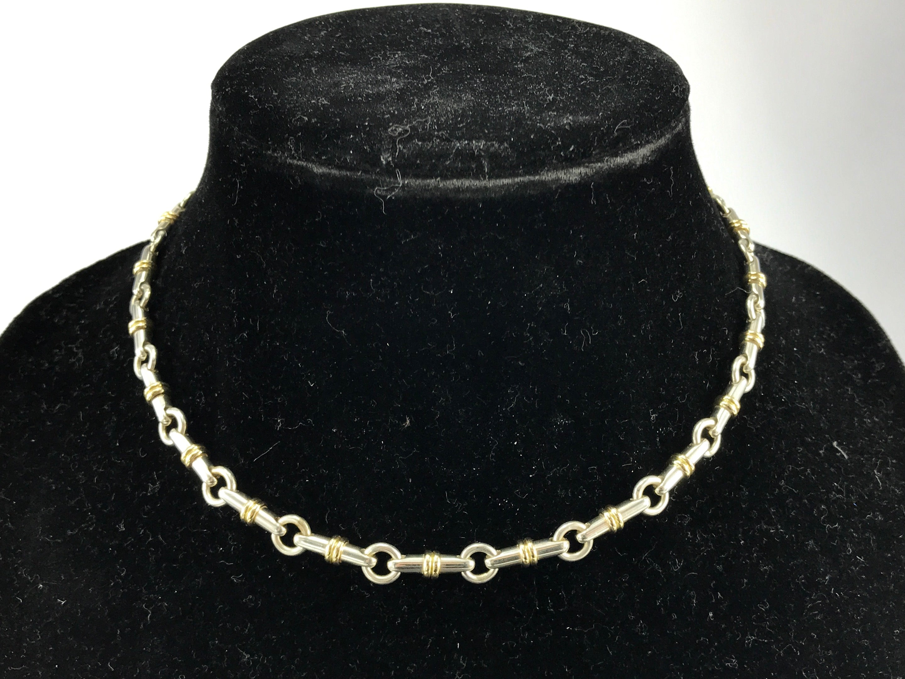 Tiffany & Co Sterling Silver & 18K Yellow Gold Bar Chain Link Necklace - Queen May