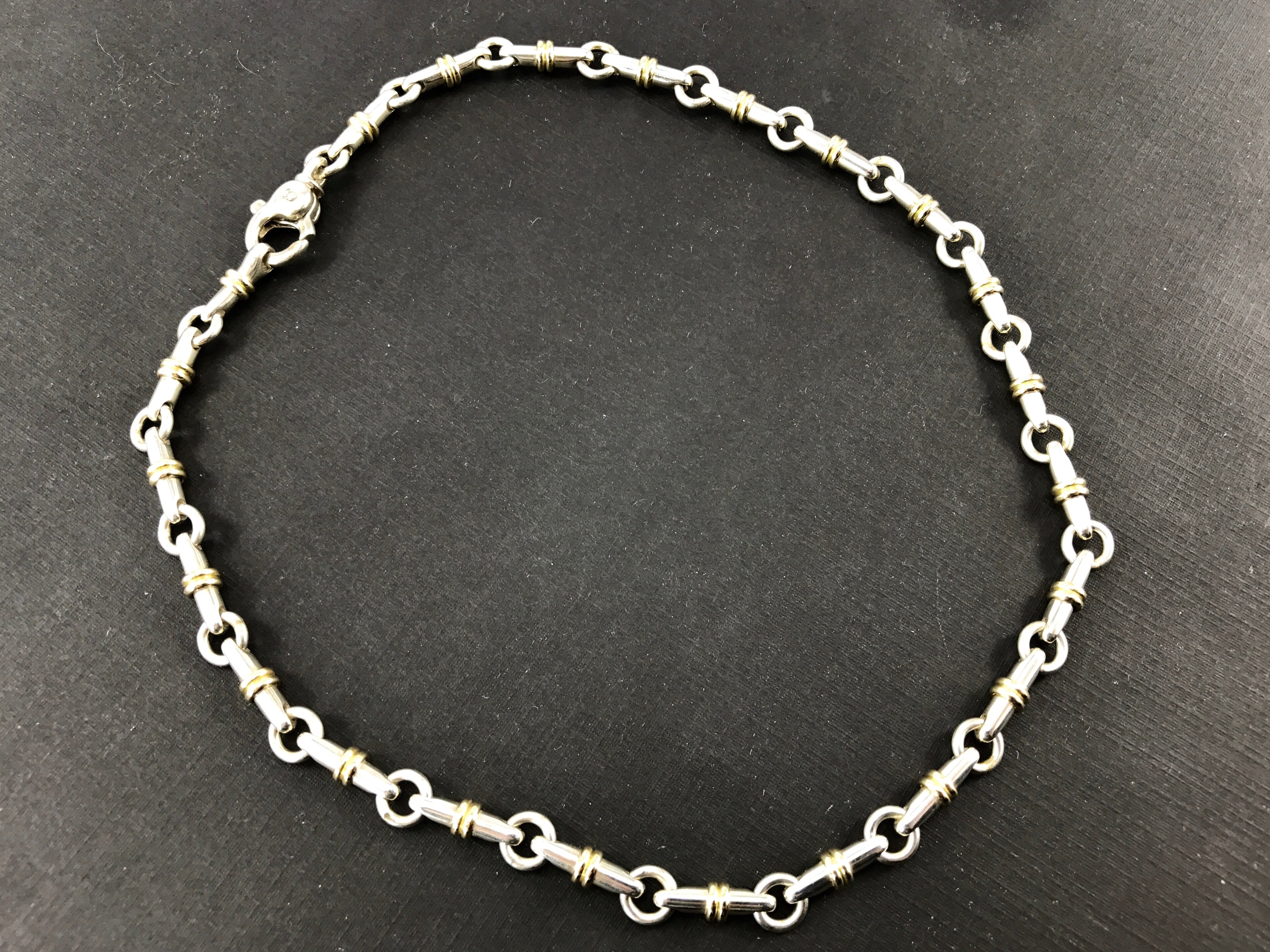 Tiffany & Co Sterling Silver & 18K Yellow Gold Bar Chain Link Necklace - Queen May