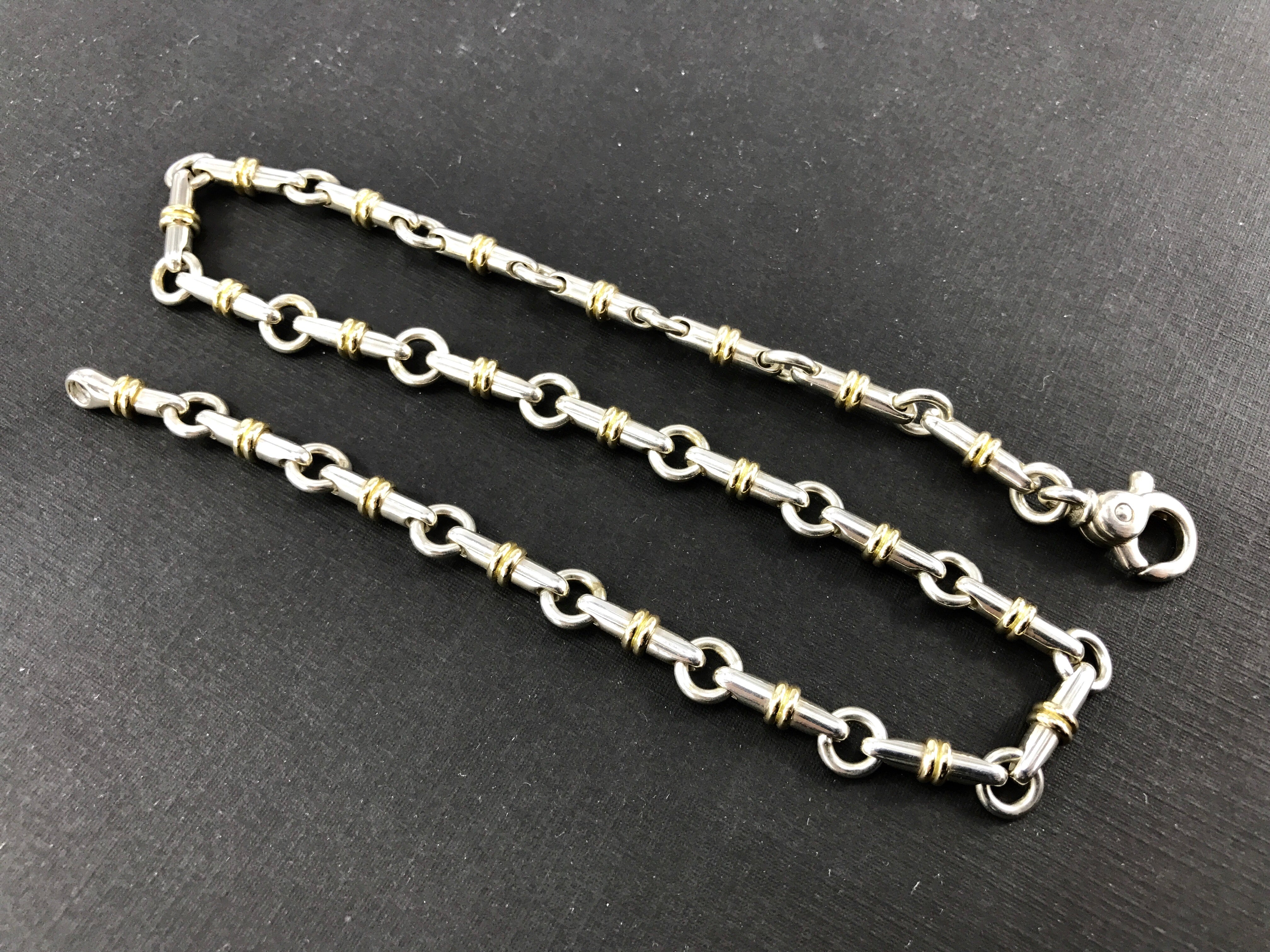 Tiffany & Co Sterling Silver & 18K Yellow Gold Bar Chain Link Necklace - Queen May