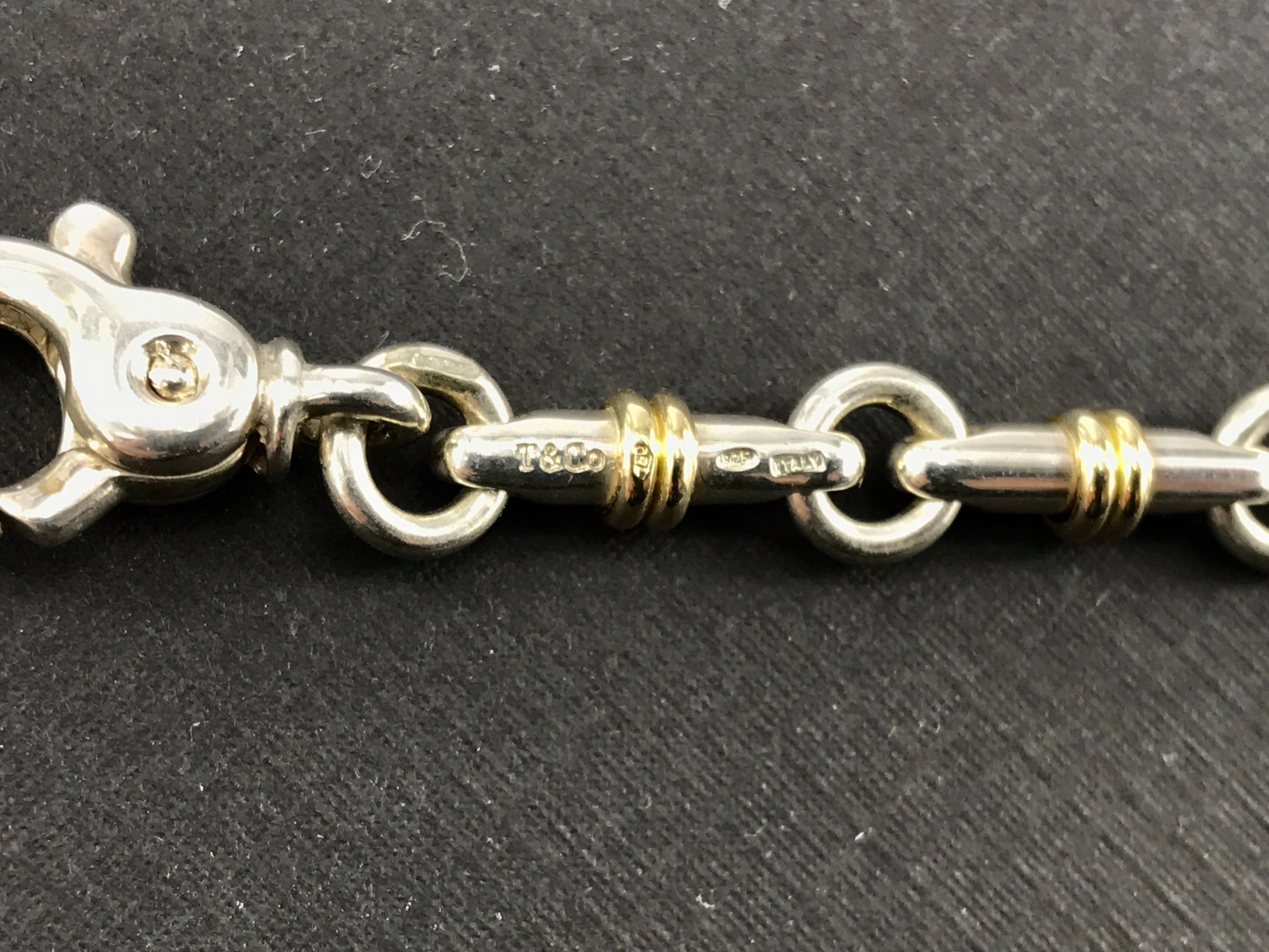 Tiffany & Co Sterling Silver & 18K Yellow Gold Bar Chain Link Necklace - Queen May