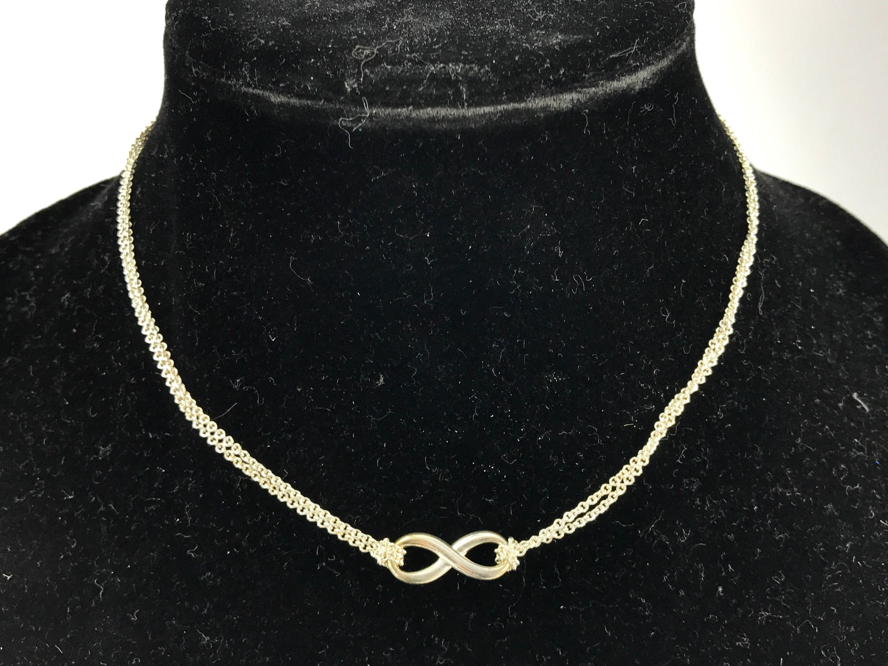 Tiffany & Co Sterling Silver Infinity Pendant Double Chain Necklace - Queen May