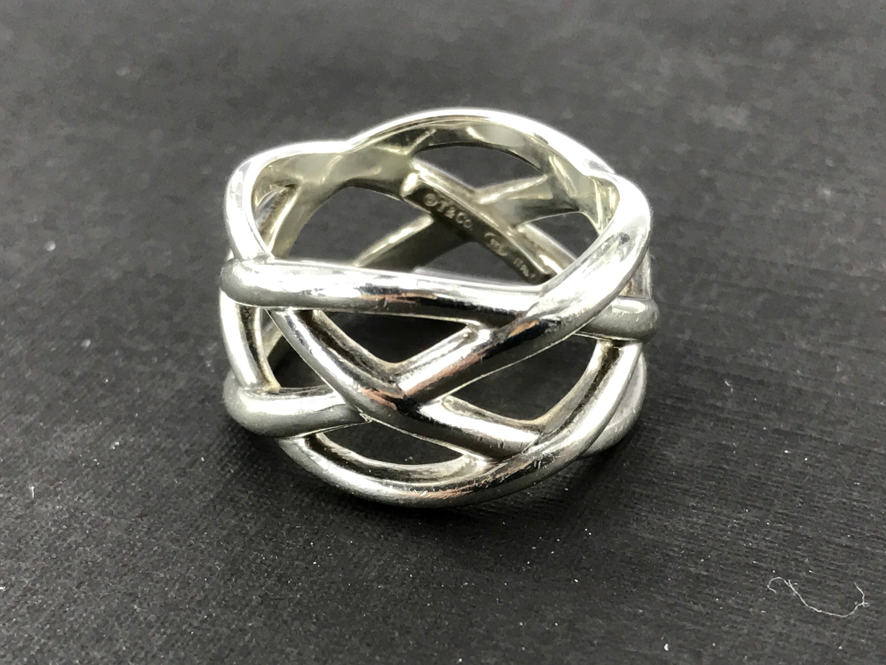 Tiffany & Co Sterling Silver Wide Knot Weave Band Ring Size 7 - Queen May