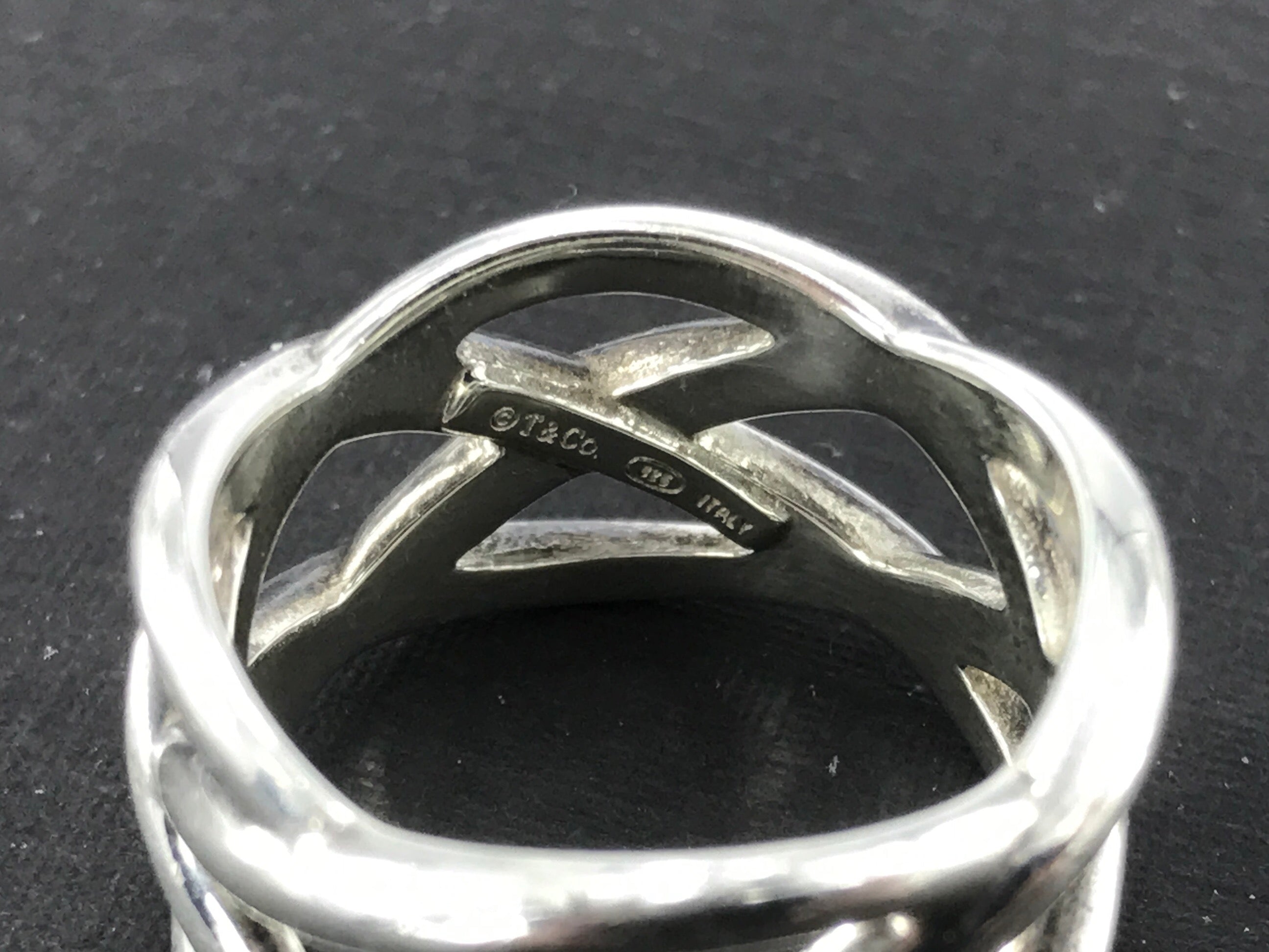 Tiffany & Co Sterling Silver Wide Knot Weave Band Ring Size 7 - Queen May