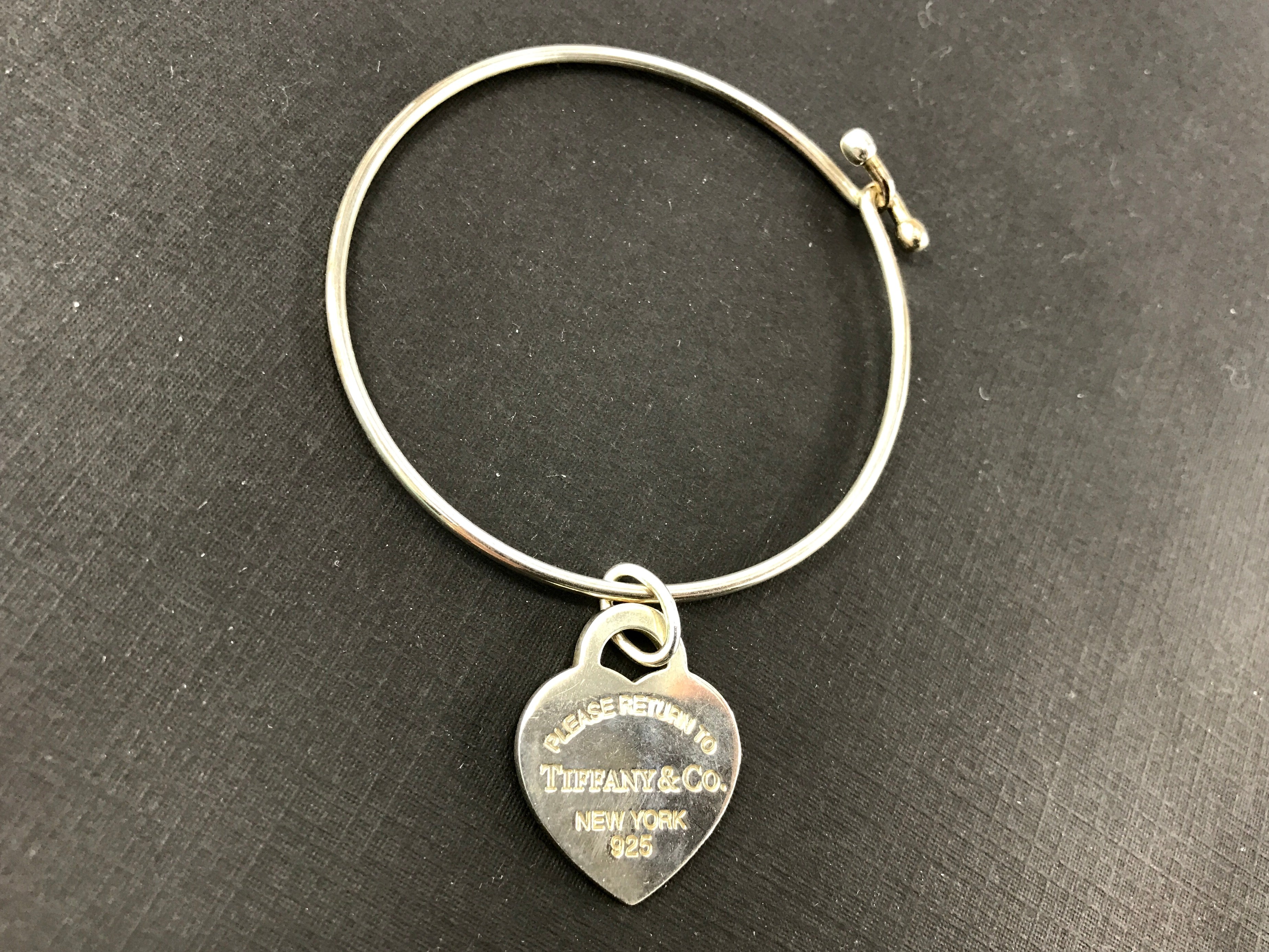 Tiffany & Co Sterling Silver Wire Bracelet with Tiffany Blue Enamel Heart Charm - Queen May