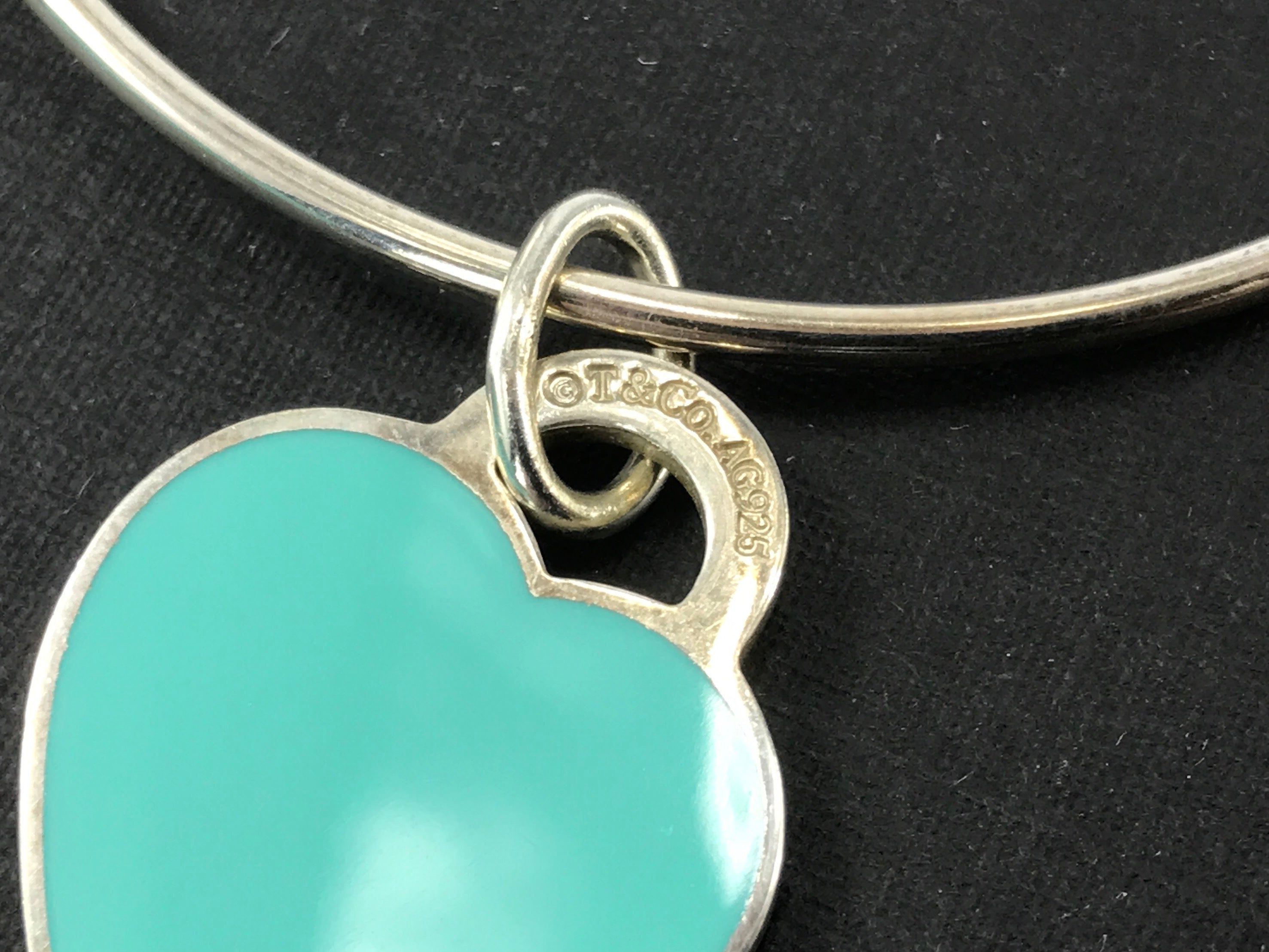 Tiffany & Co Sterling Silver Wire Bracelet with Tiffany Blue Enamel Heart Charm - Queen May