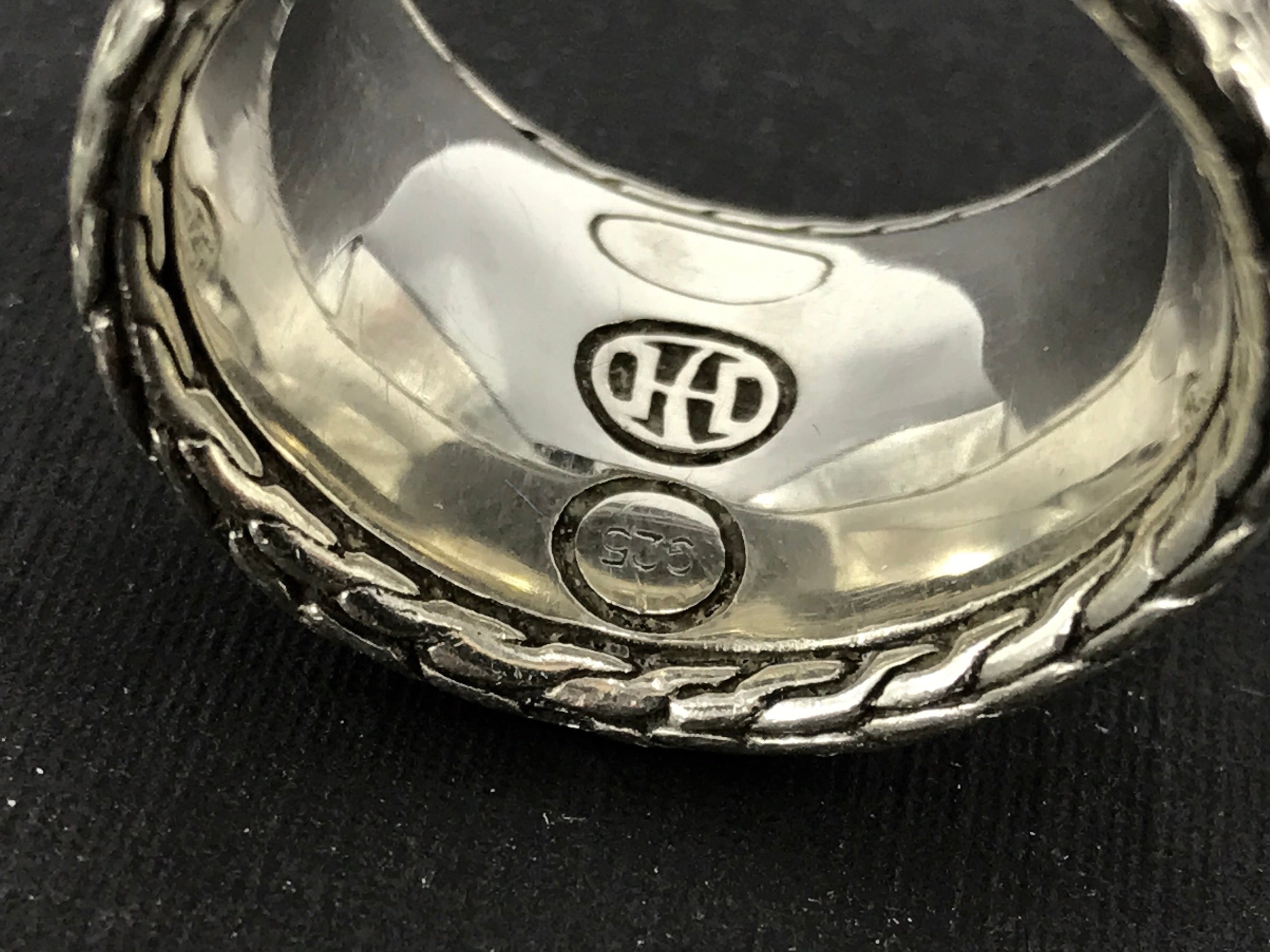 John Hardy Sterling Silver Dot Collection Wide Concave Band Ring Size 8.75 - Queen May