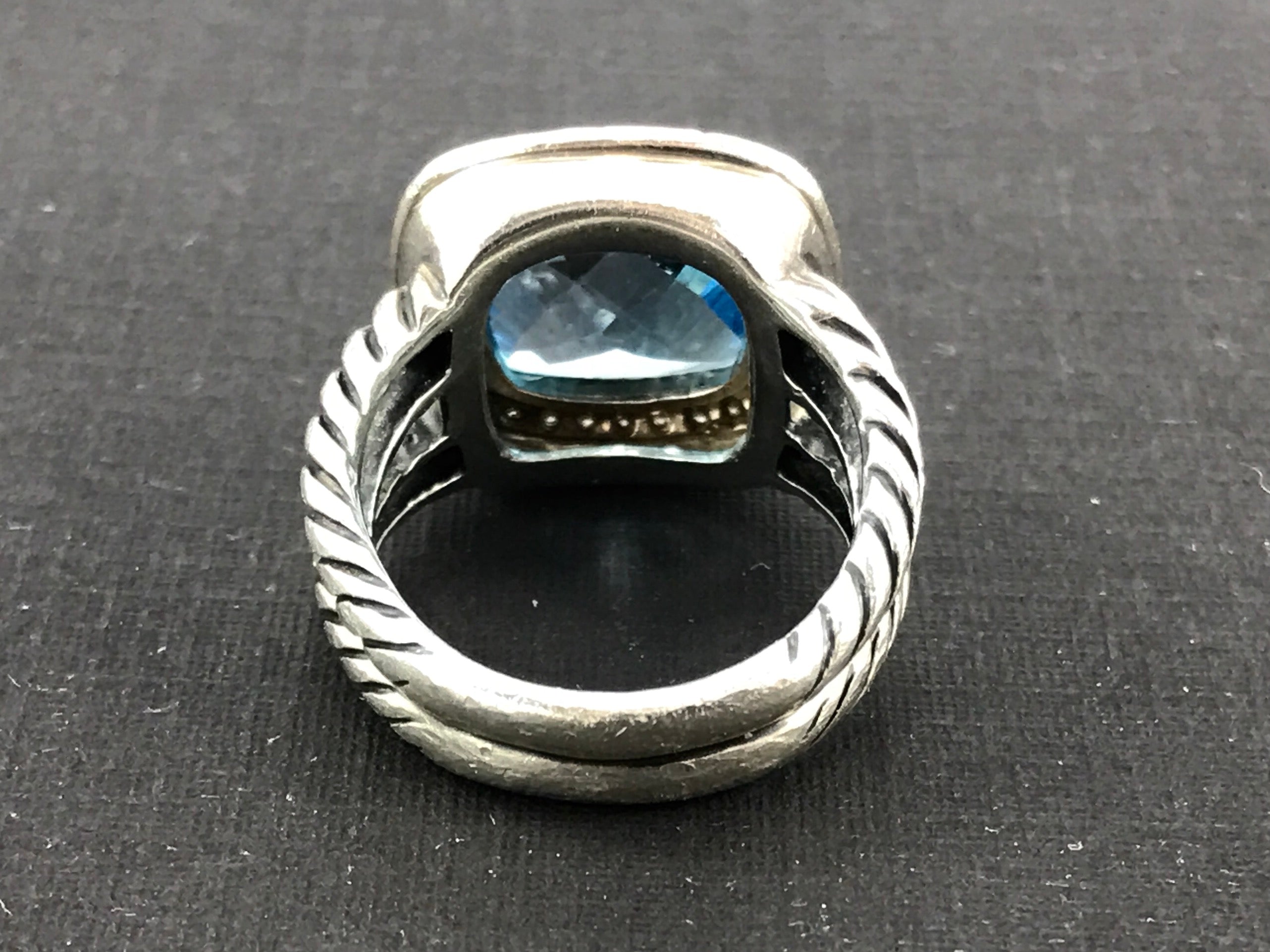 David Yurman Sterling Silver Blue Topaz & Diamond Albion Ring Size 5.75 - Queen May