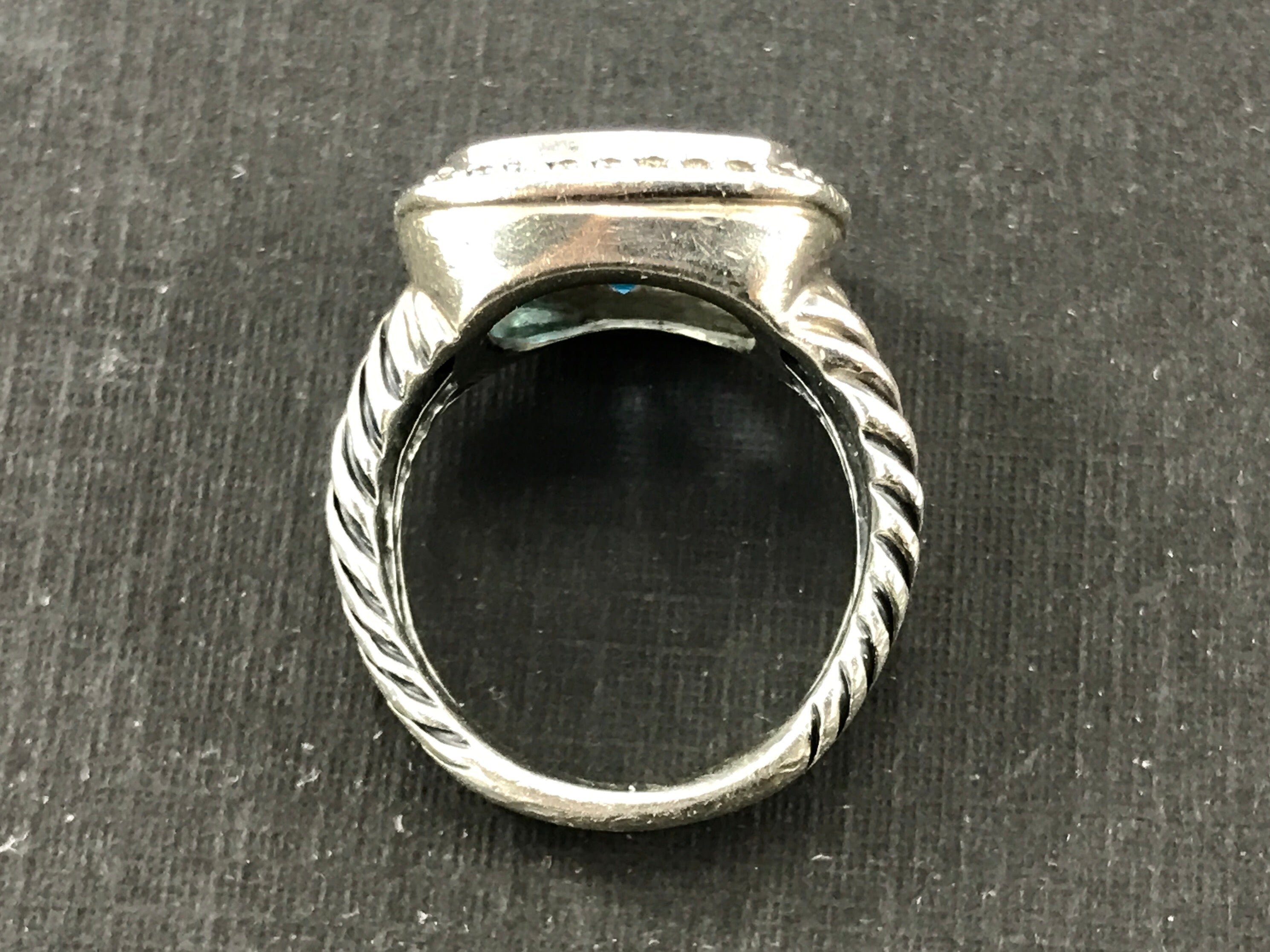 David Yurman Sterling Silver Blue Topaz & Diamond Albion Ring Size 5.75 - Queen May