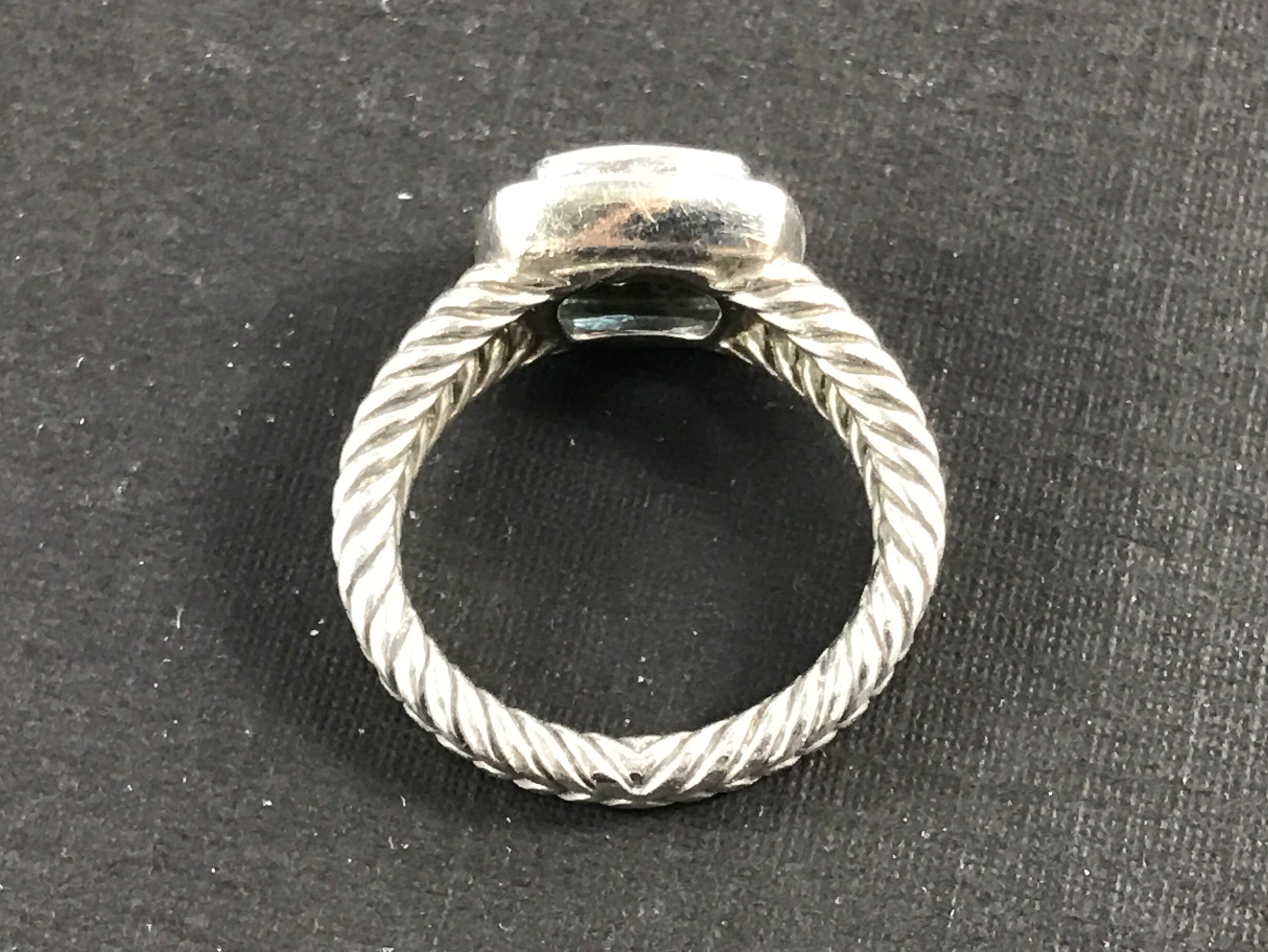 David Yurman Sterling Silver Blue Topaz & Diamond Petite Albion Ring Size 4.75 - Queen May