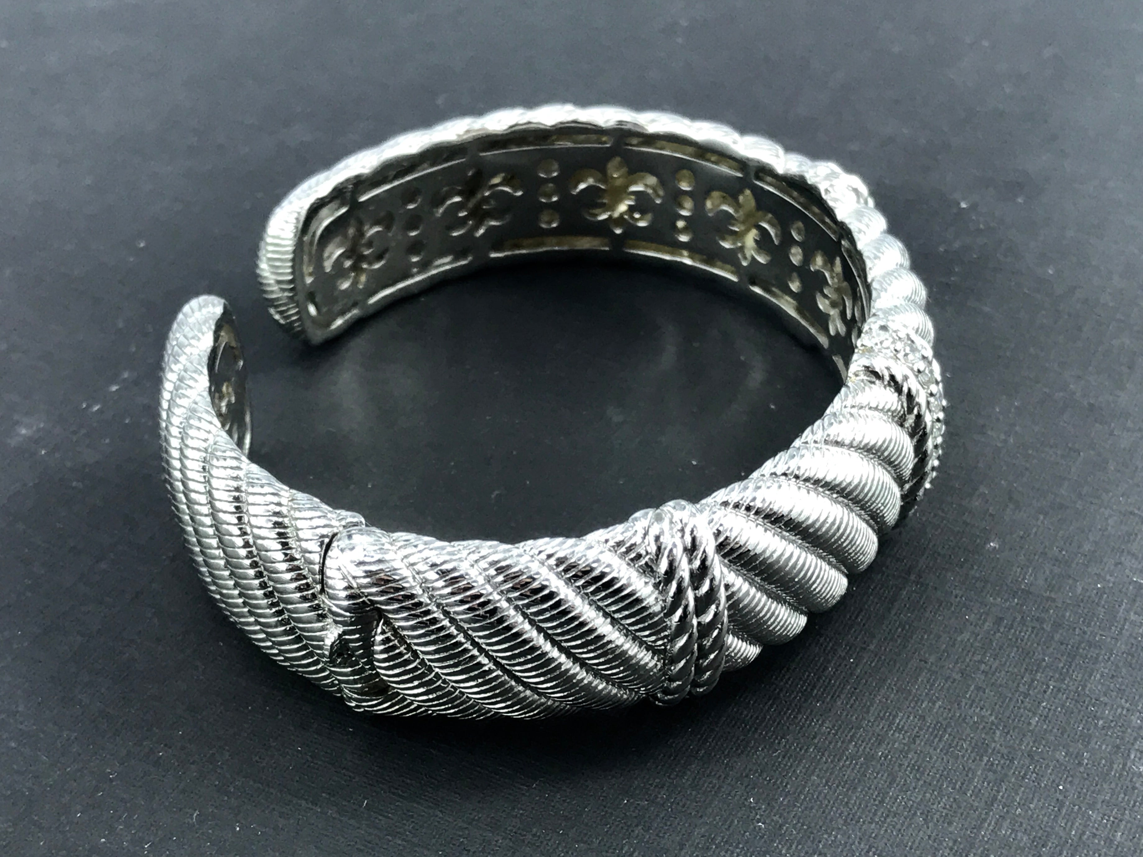 Judith Ripka Sterling Silver Textured CZ Diamonique Hinged Cuff Bracelet - Queen May