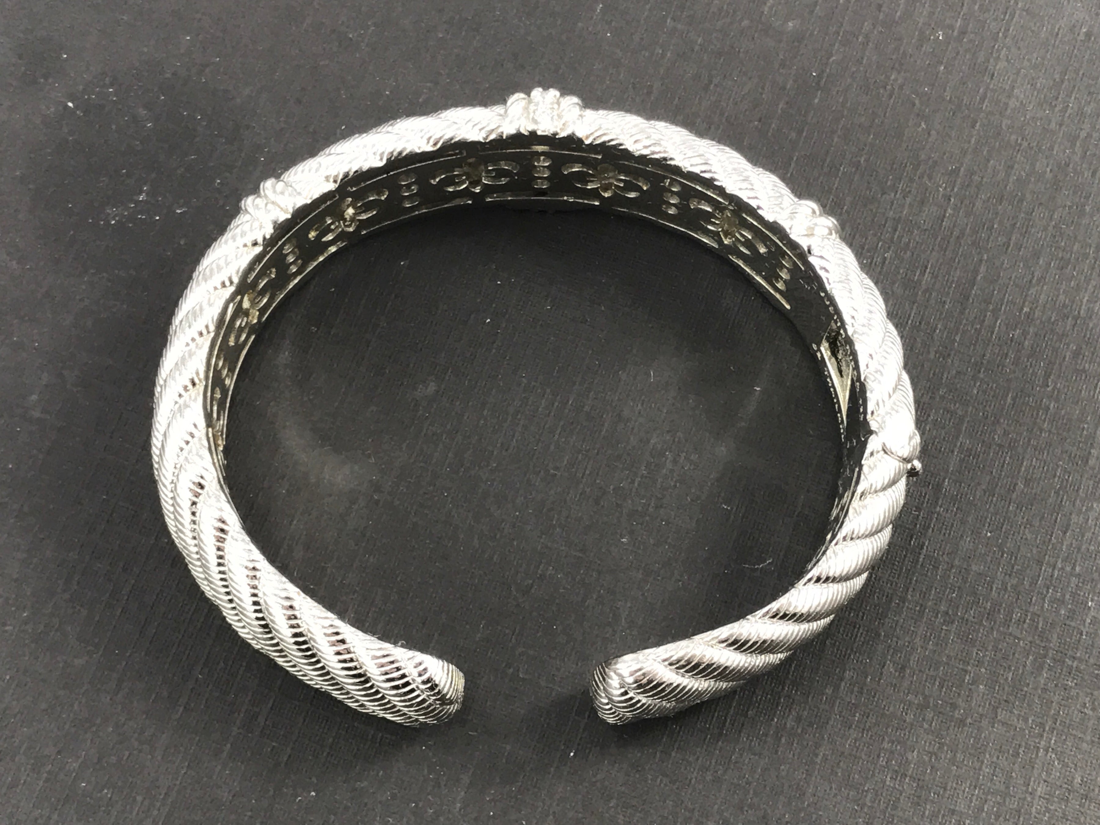 Judith Ripka Sterling Silver Textured CZ Diamonique Hinged Cuff Bracelet - Queen May