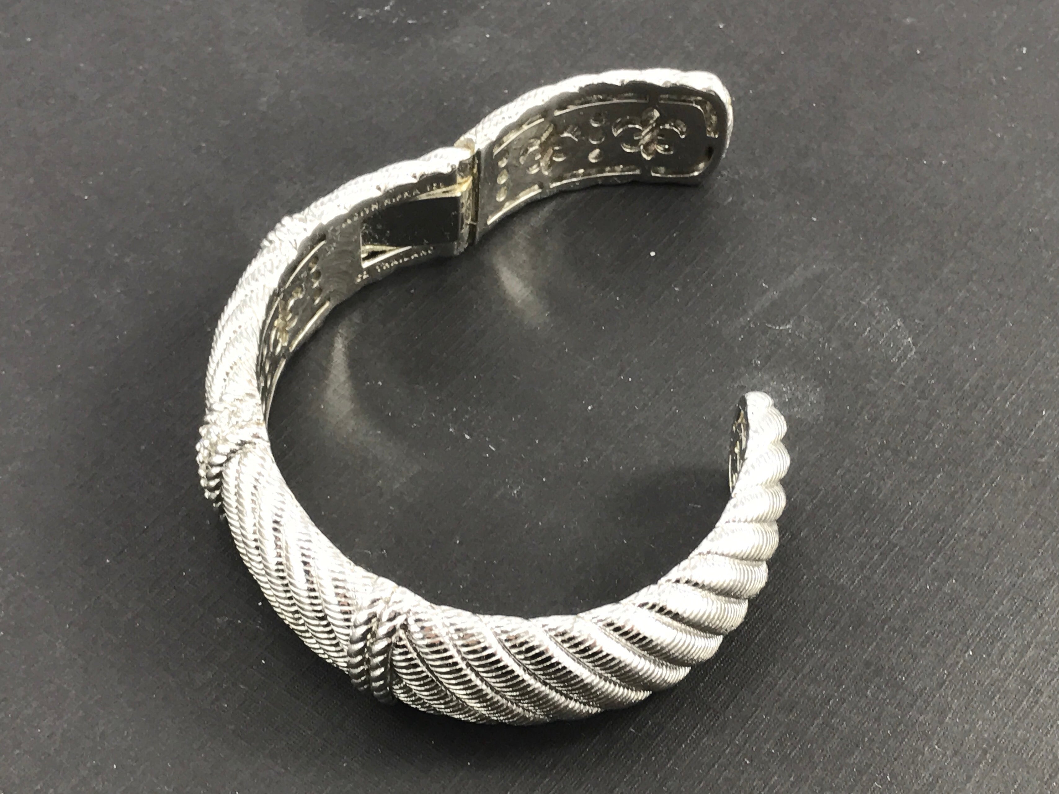 Judith Ripka Sterling Silver Textured CZ Diamonique Hinged Cuff Bracelet - Queen May