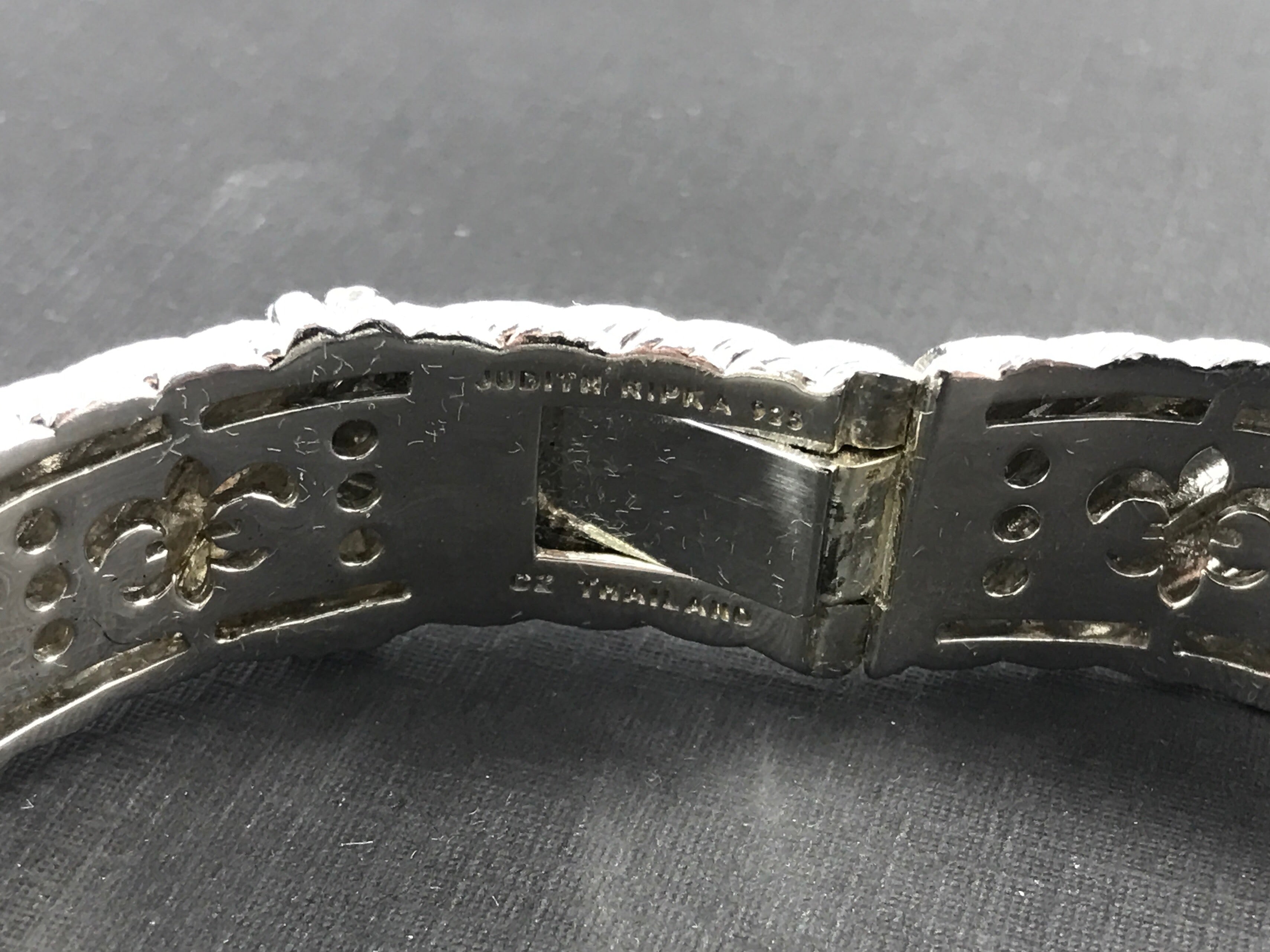 Judith Ripka Sterling Silver Textured CZ Diamonique Hinged Cuff Bracelet - Queen May