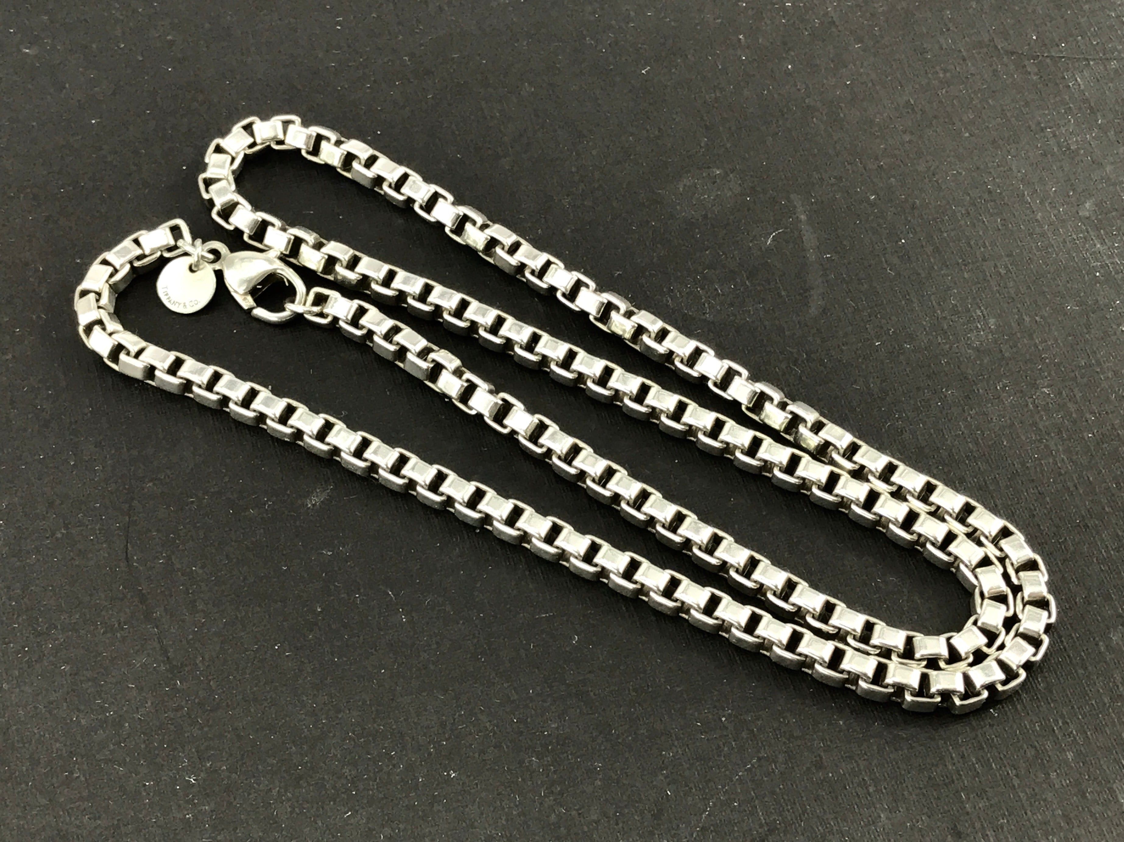 Tiffany & Co Sterling Silver Venetian Box Link Chain Necklace 18" - Queen May