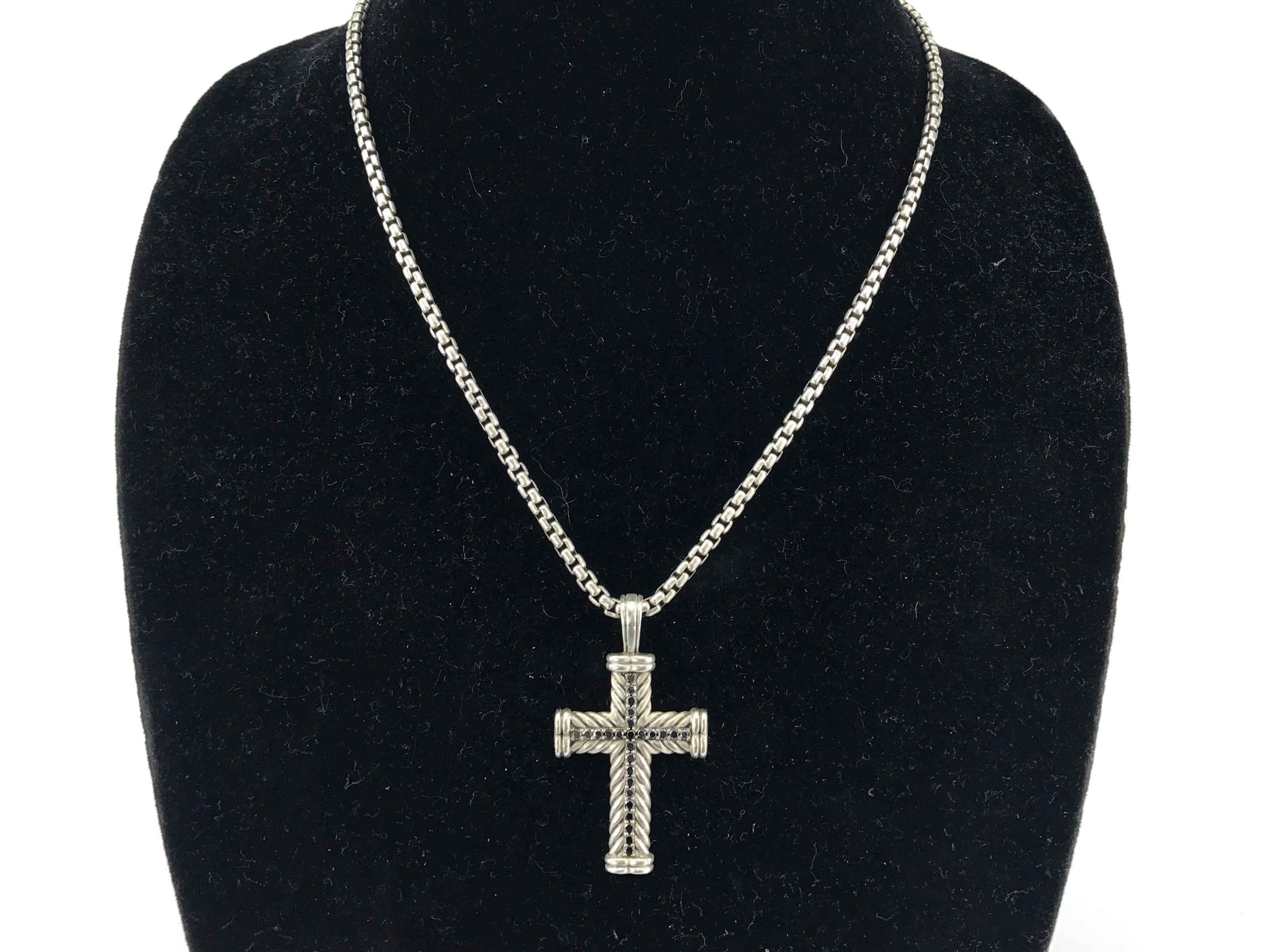 David Yurman Sterling Silver & Sapphire Cable Cross w/ Chain - Queen May