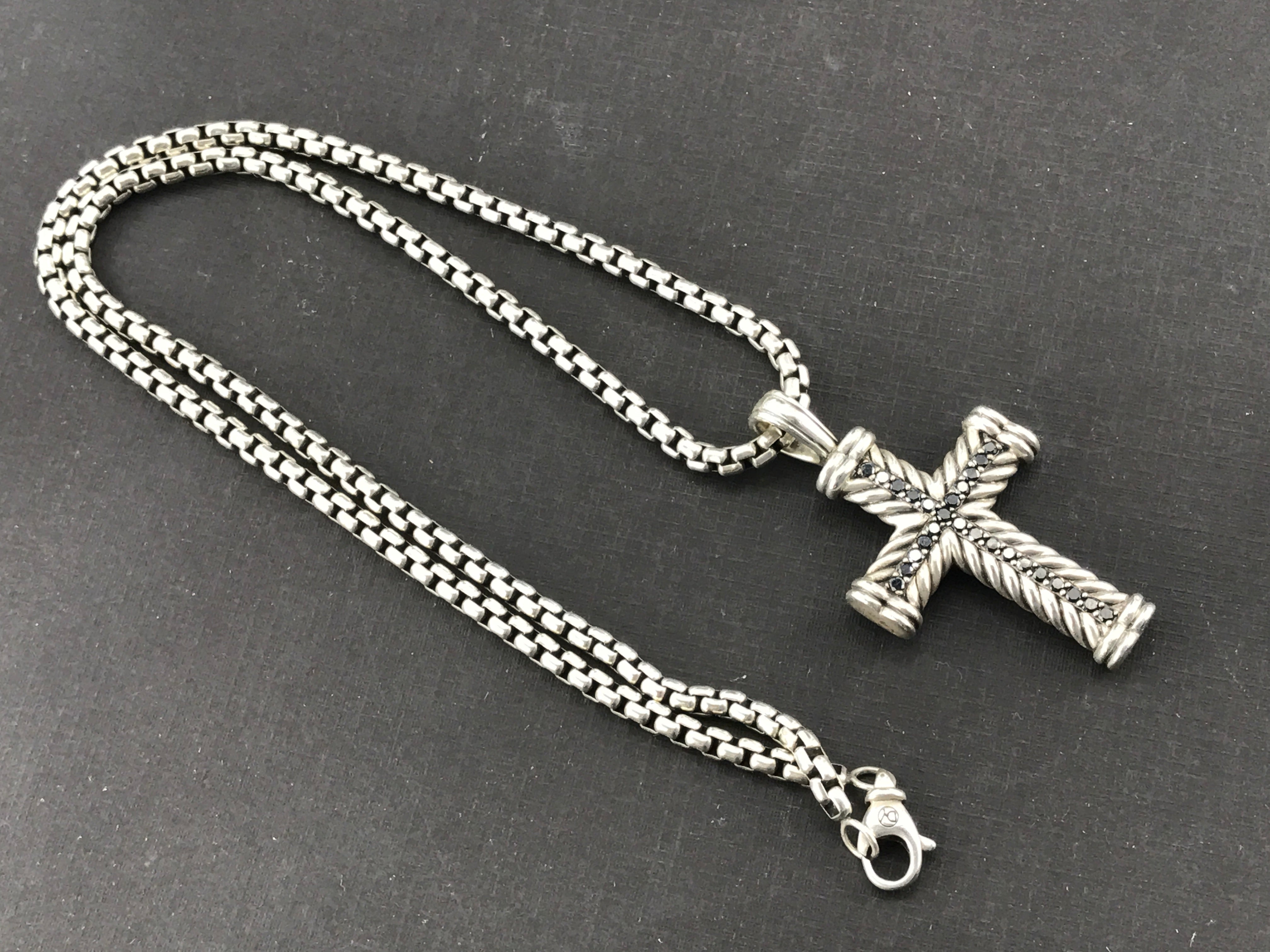David Yurman Sterling Silver & Sapphire Cable Cross w/ Chain - Queen May