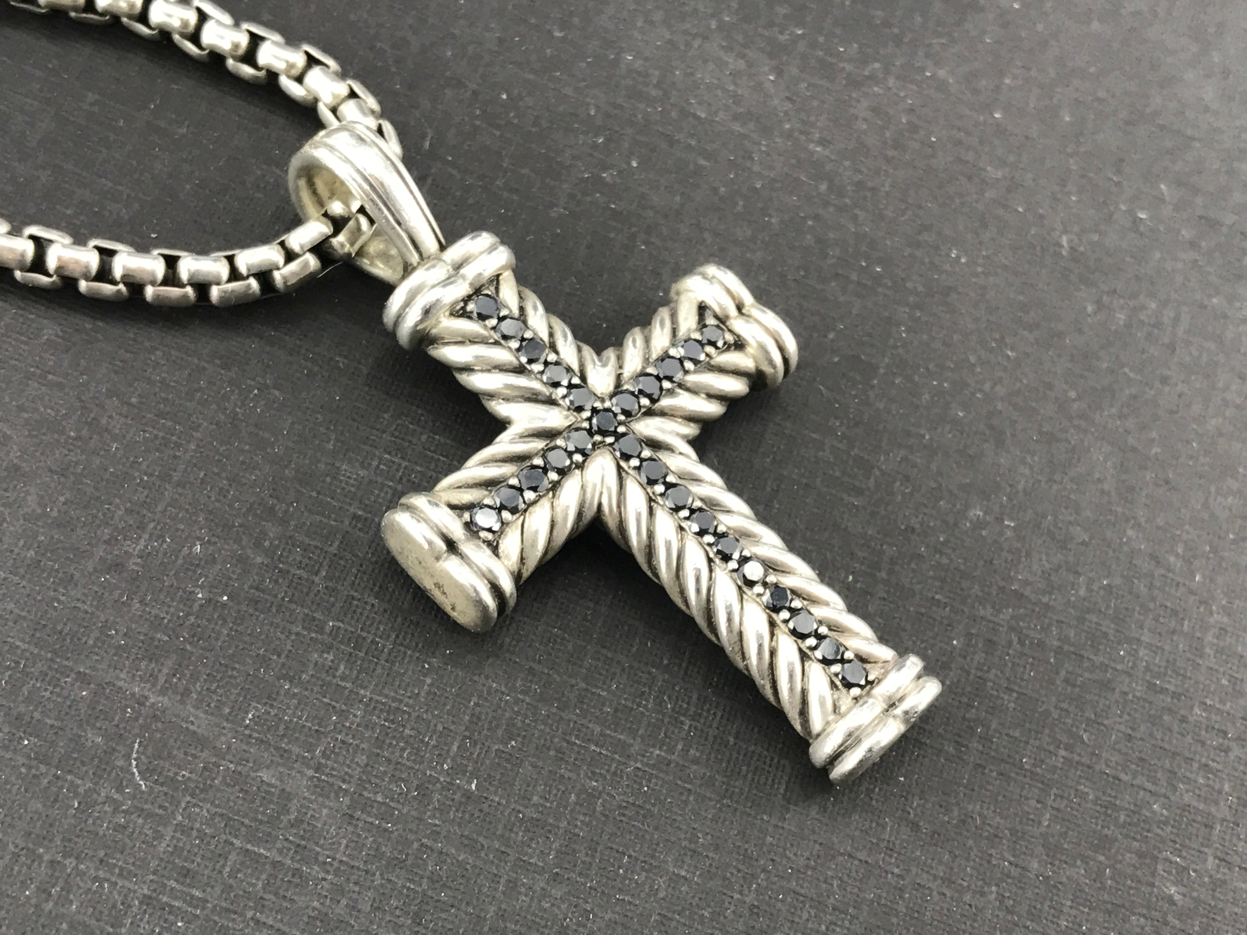 David Yurman Sterling Silver & Sapphire Cable Cross w/ Chain - Queen May