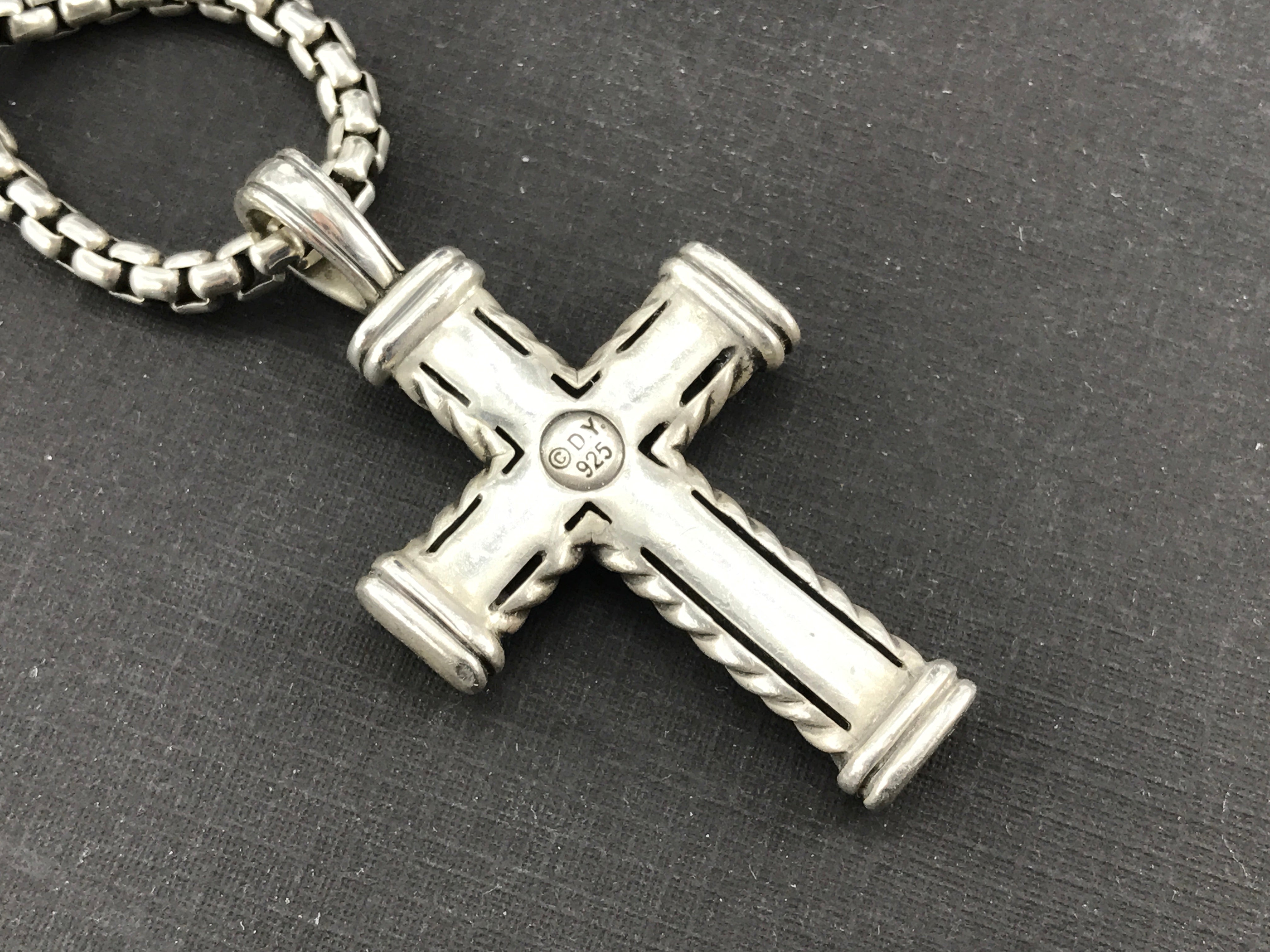 David Yurman Sterling Silver & Sapphire Cable Cross w/ Chain - Queen May
