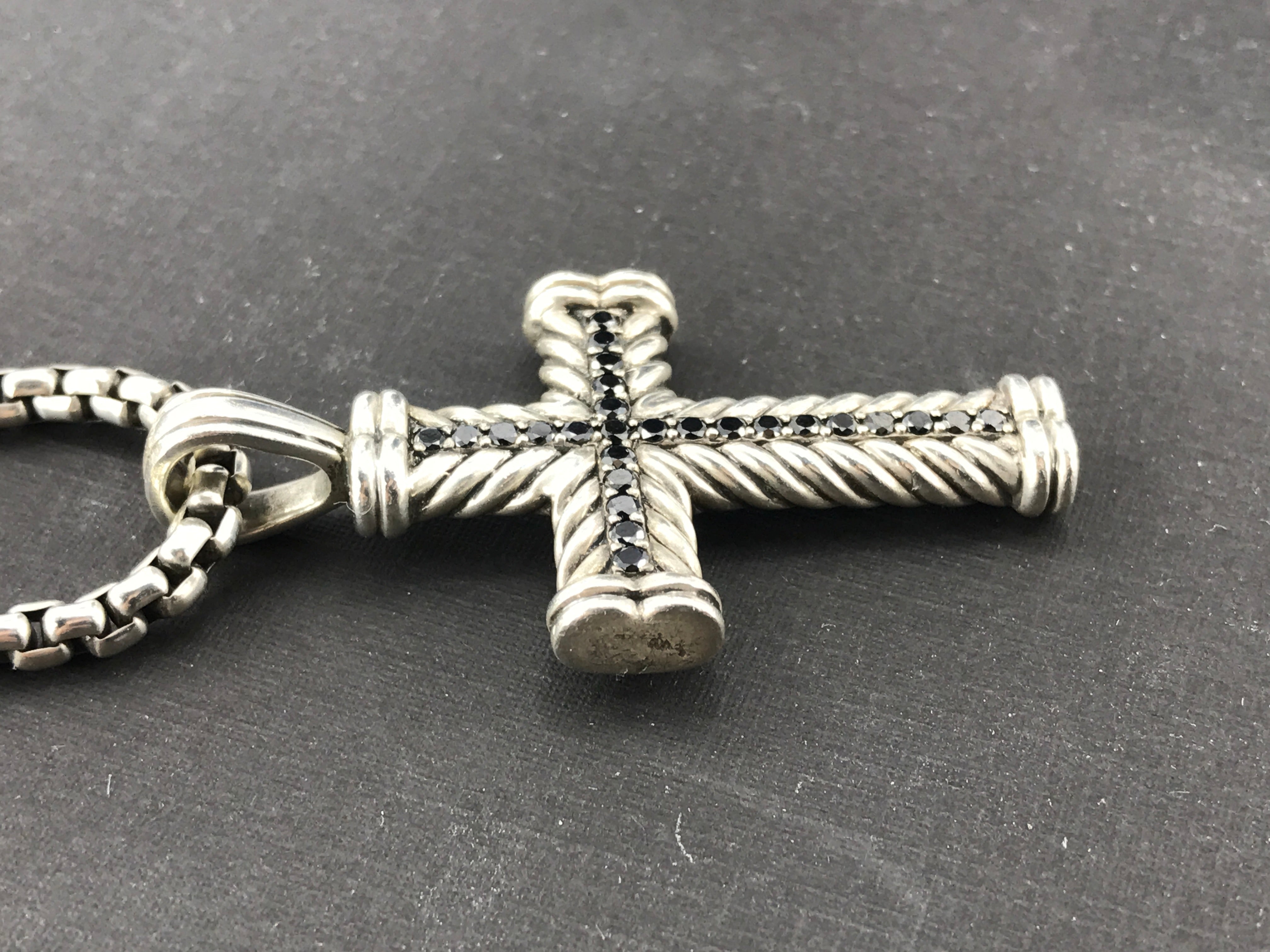 David Yurman Sterling Silver & Sapphire Cable Cross w/ Chain - Queen May