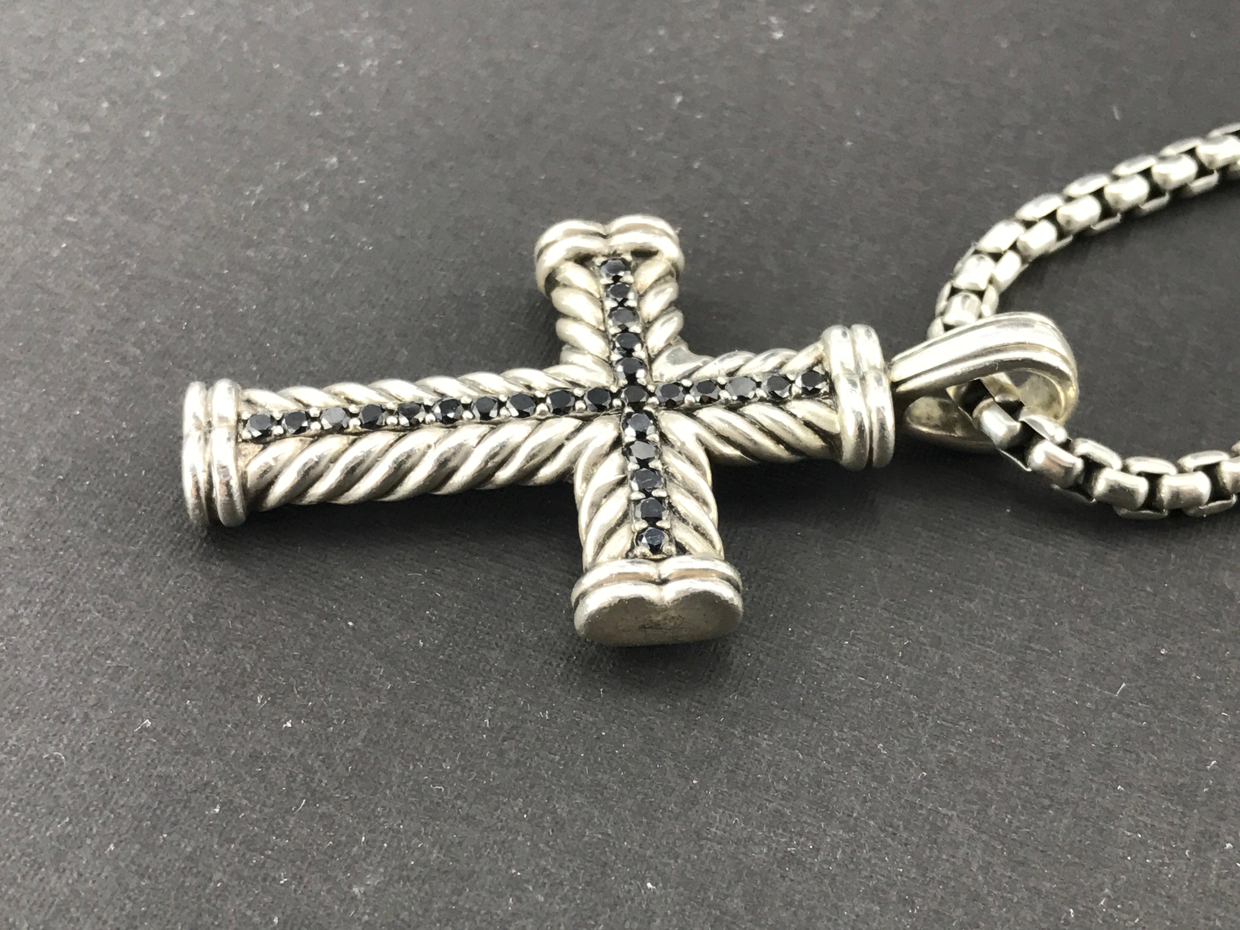 David Yurman Sterling Silver & Sapphire Cable Cross w/ Chain - Queen May