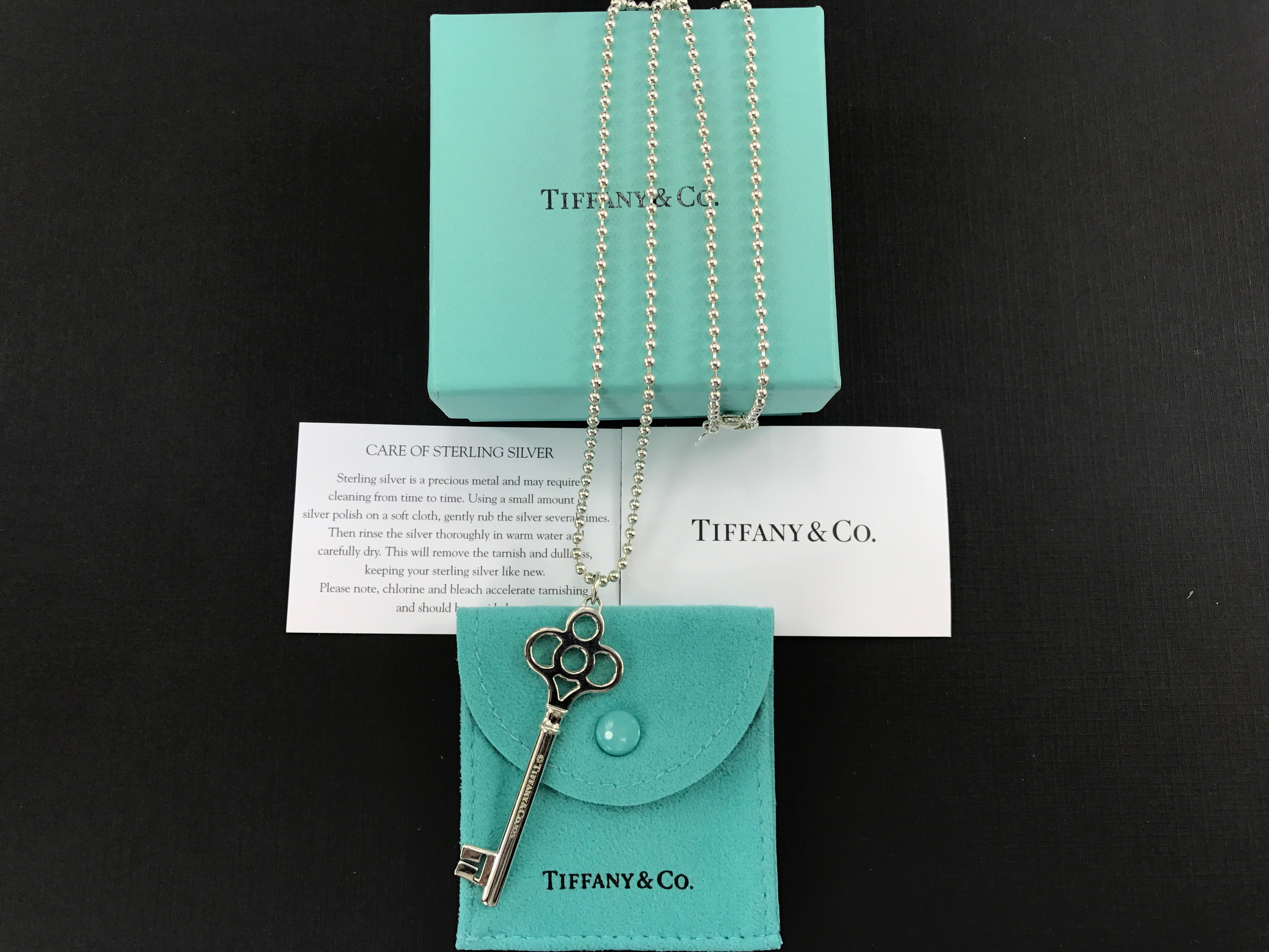 Tiffany & Co Sterling Silver Crown Key Pendant Necklace New in Box & Pouch - Queen May
