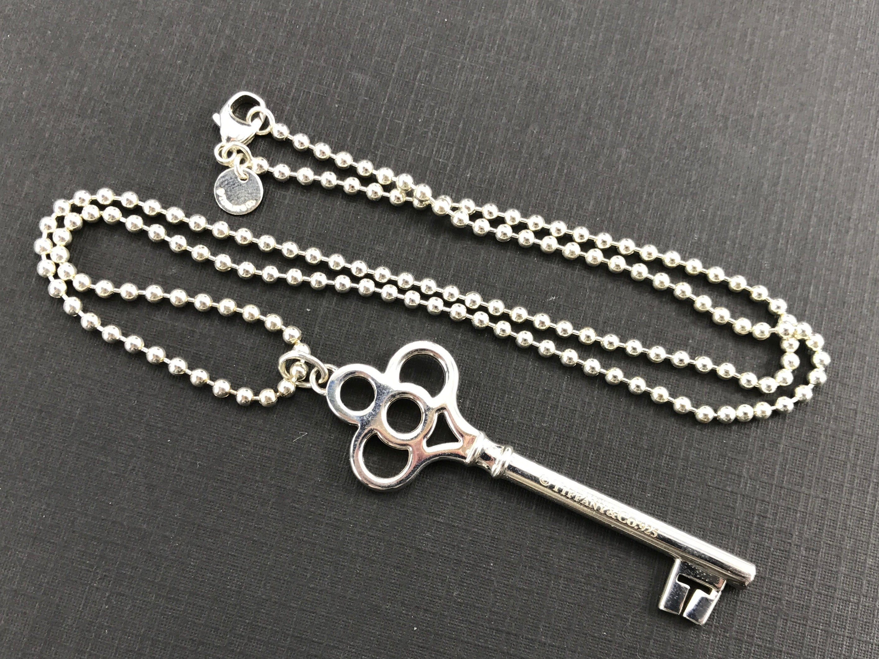 Tiffany & Co Sterling Silver Crown Key Pendant Necklace New in Box & Pouch - Queen May