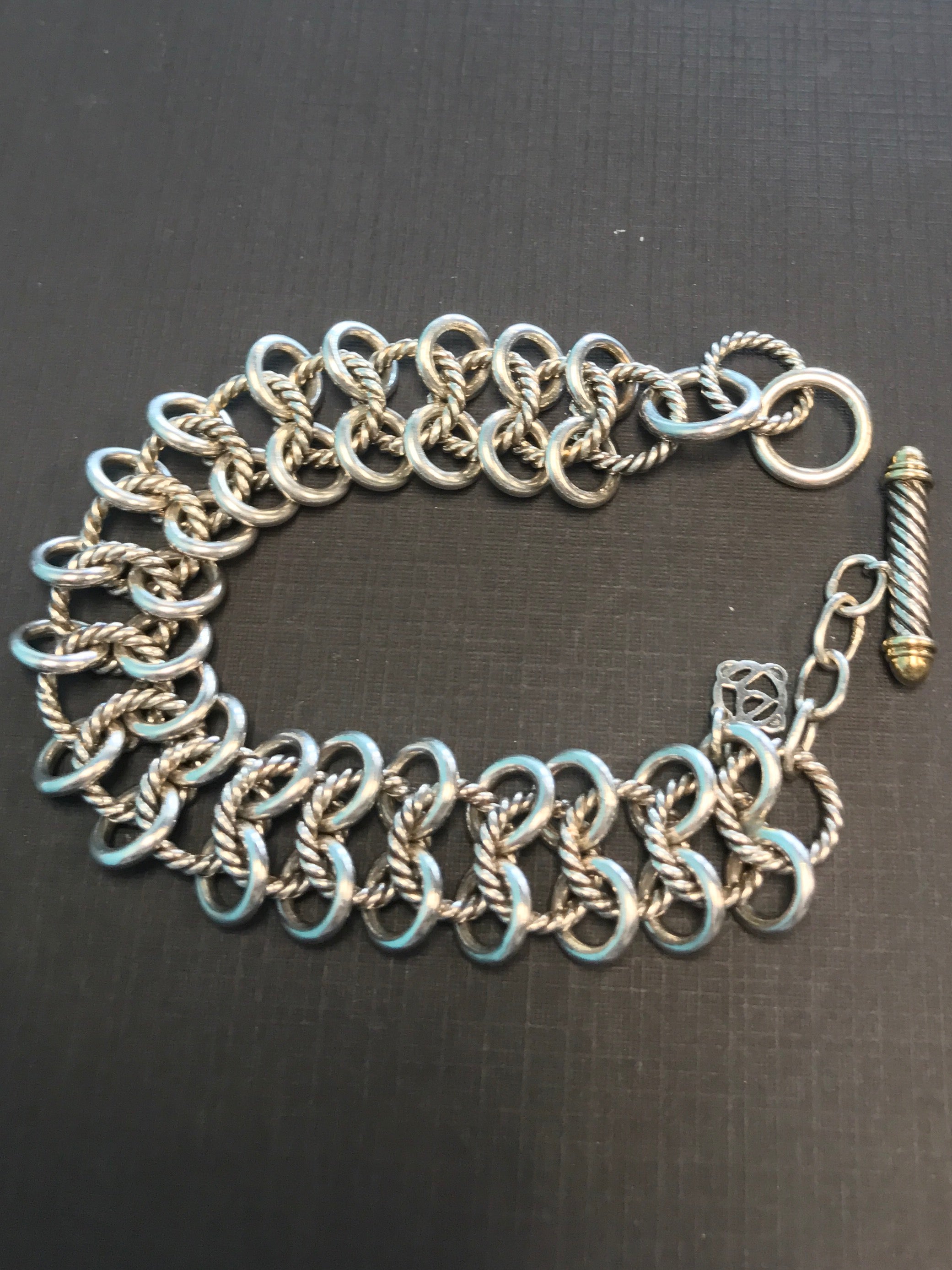 David Yurman Sterling Silver 18K Interlocking Circle Link Toggle Bracelet 7.5 - Queen May