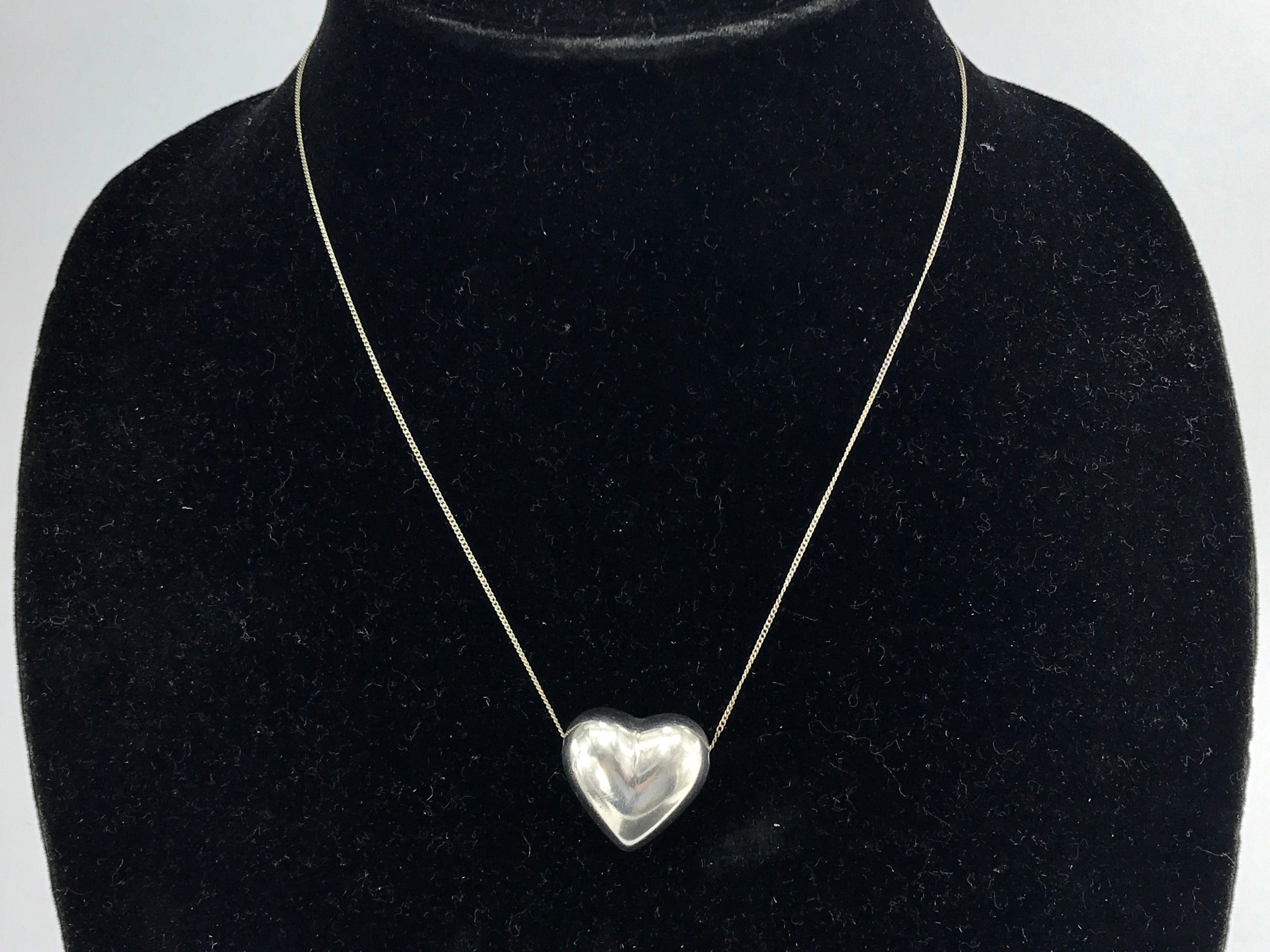 Tiffany & Co Sterling Silver Puffy Heart Necklace RARE - Queen May