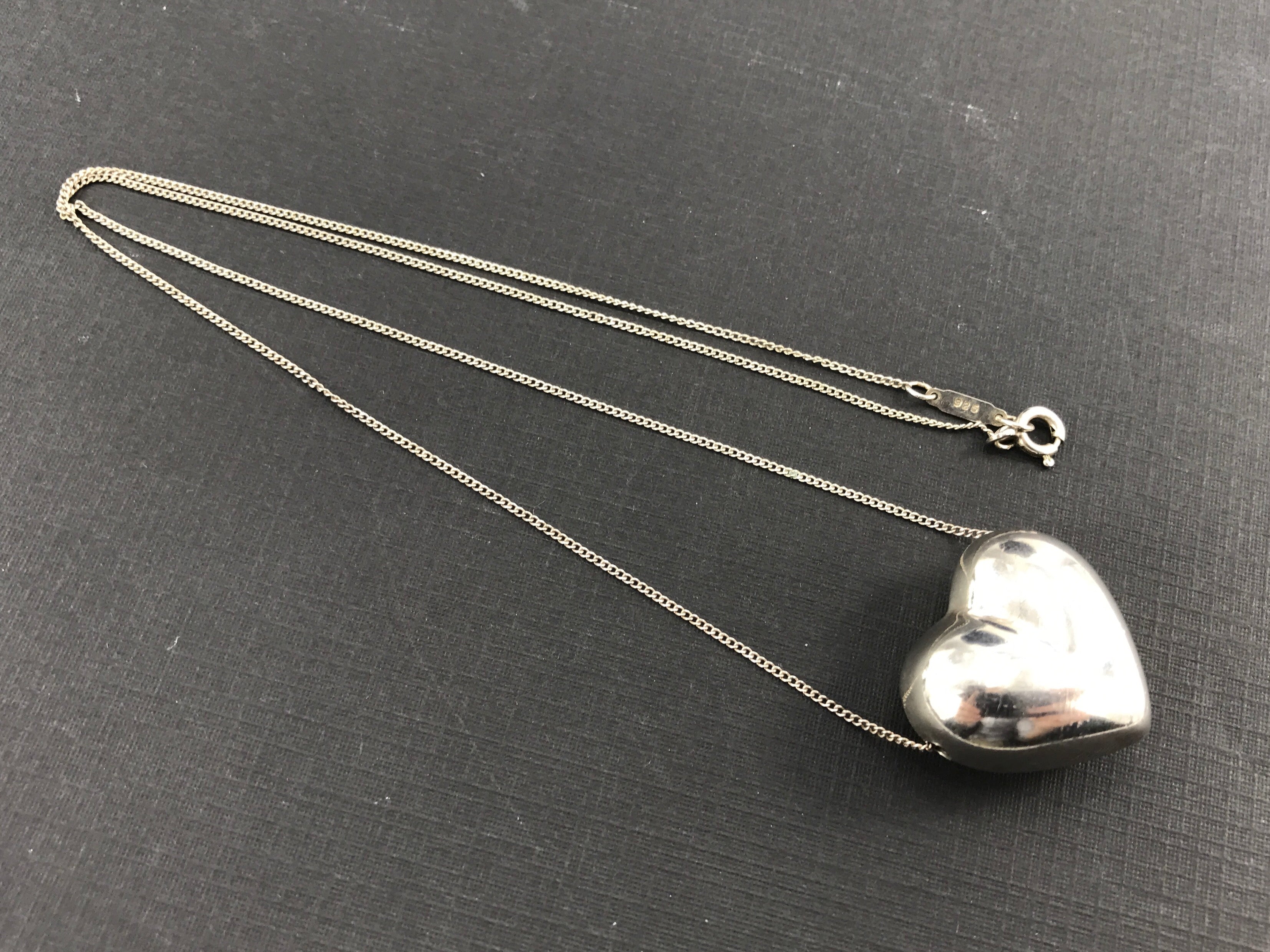 Tiffany & Co Sterling Silver Puffy Heart Necklace RARE - Queen May