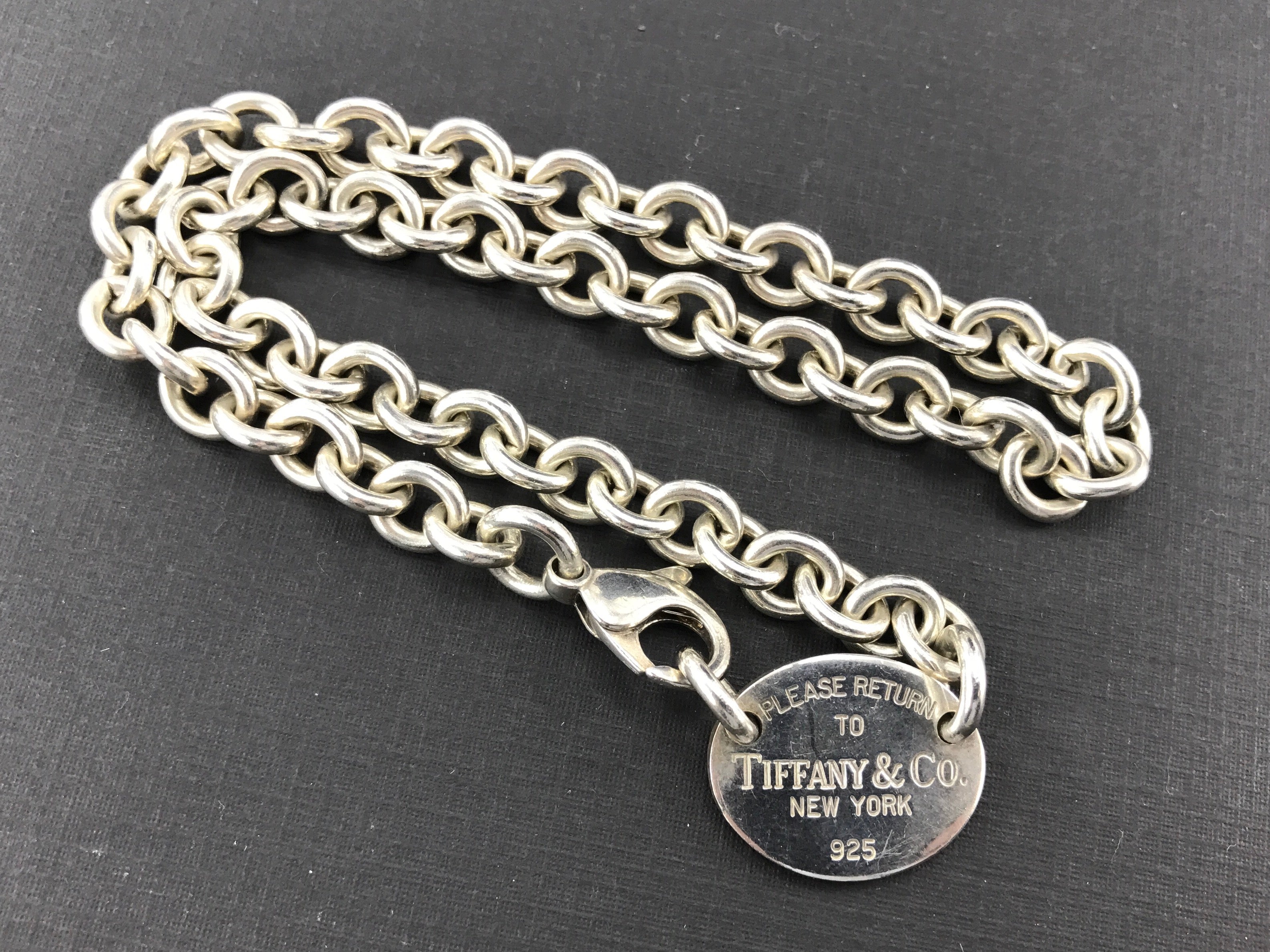 Tiffany & Co New York Sterling Silver Please Return to Oval Tag Necklace 15.25" - Queen May