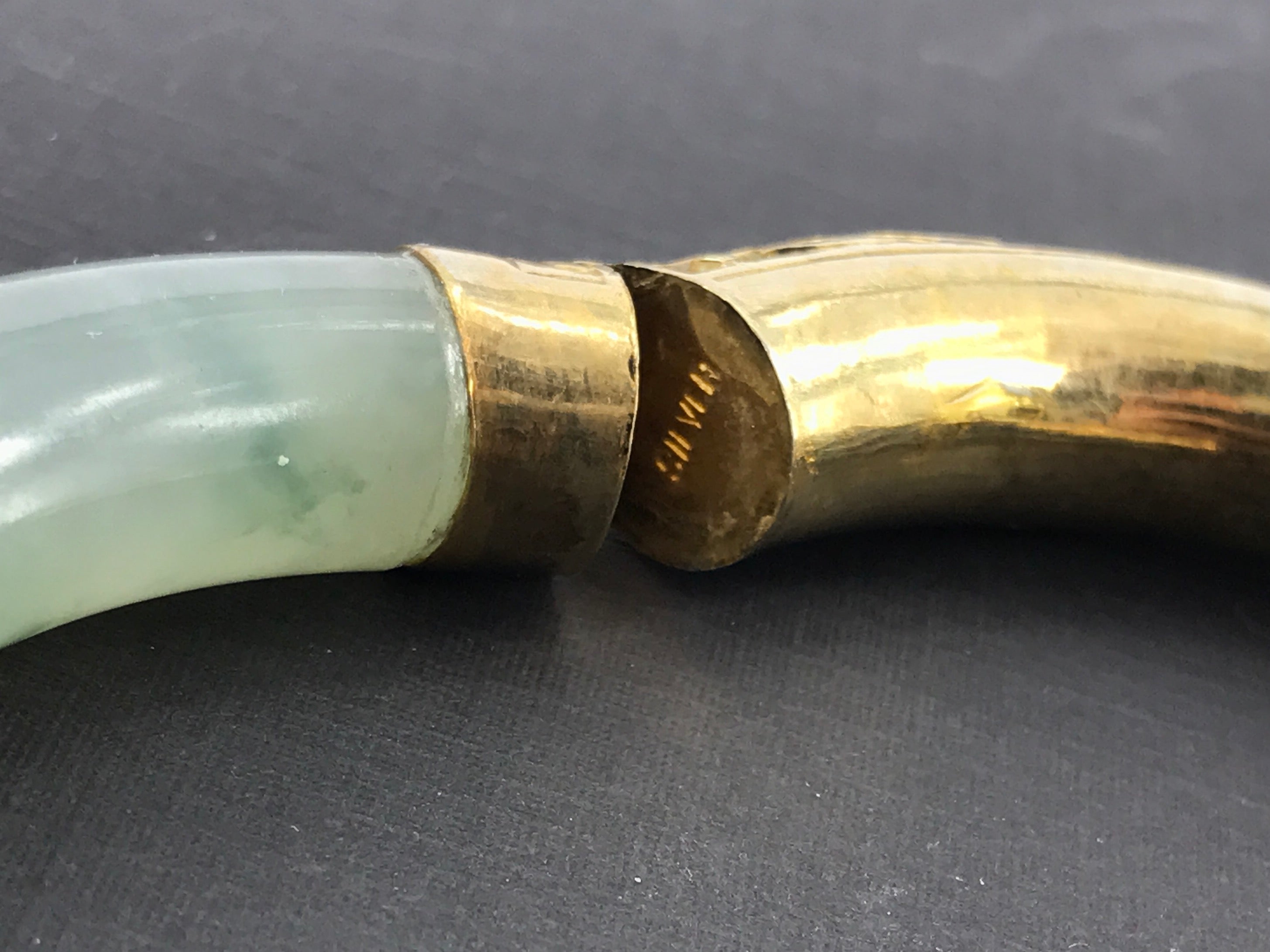 Vintage Gold Washed Silver Icy Moss in Snow Jadeite Jade Chinese Bangle Bracelet - Queen May
