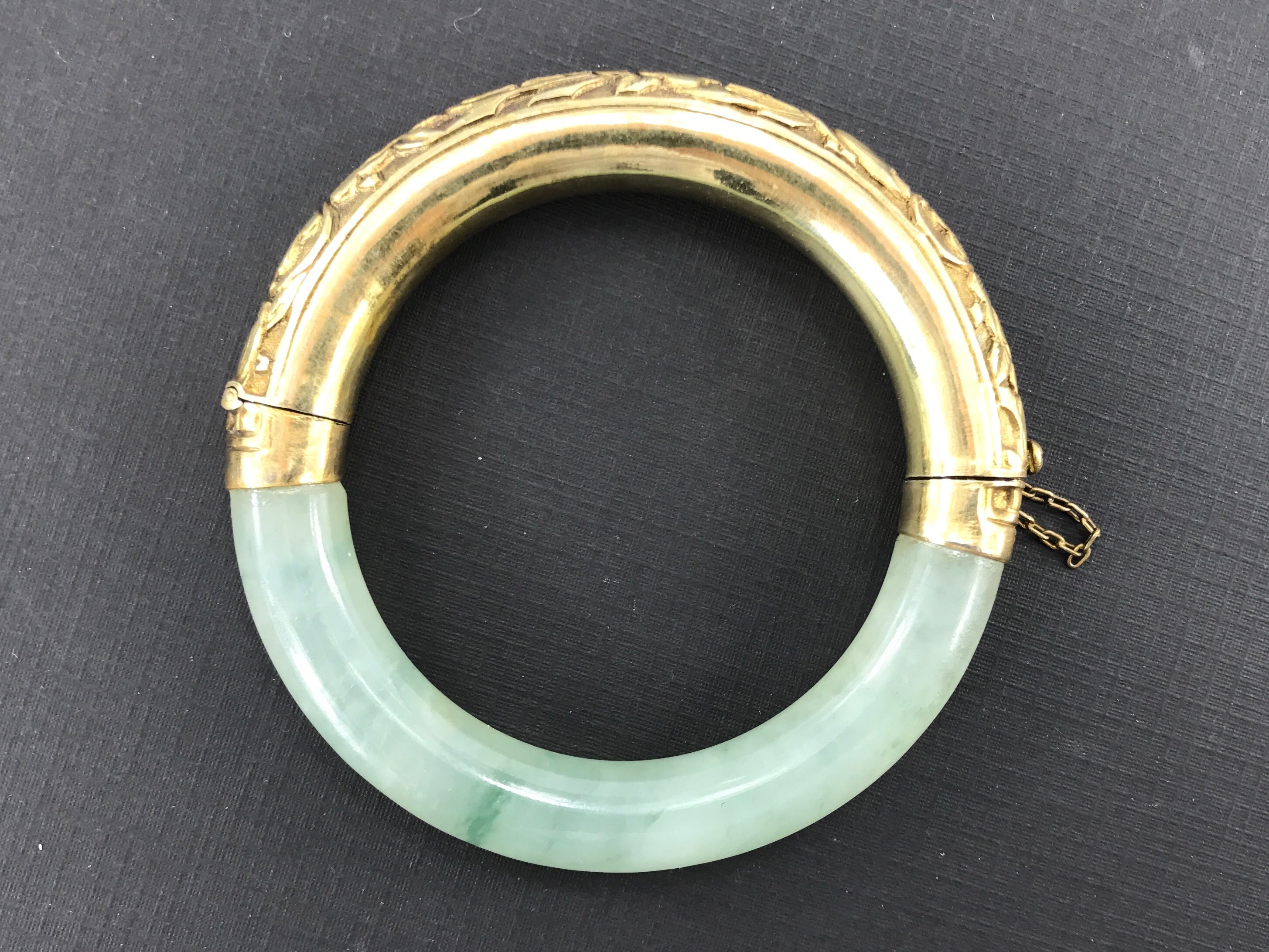 Vintage Gold Washed Silver Icy Moss in Snow Jadeite Jade Chinese Bangle Bracelet - Queen May