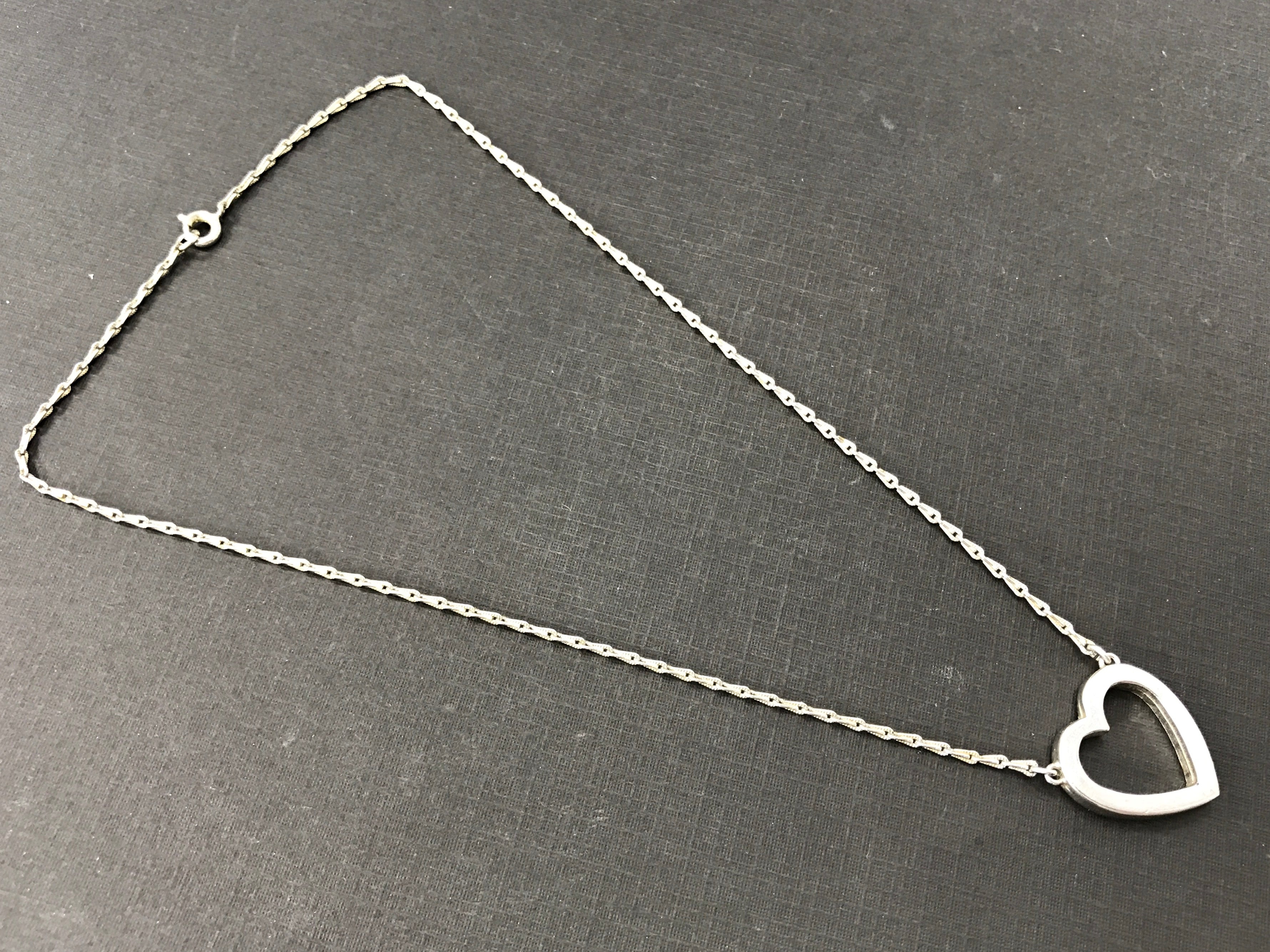 Retro Sterling Silver Rhinestone Open Heart Necklace c.1930's - Queen May